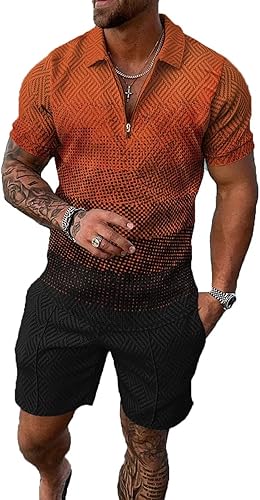 Miniatura 19 de Conjunto deportivo de 2 piezas para hombre, conjunto de pantalones cortos de verano de moda, camiseta polo casual de manga corta y pantalones cortos