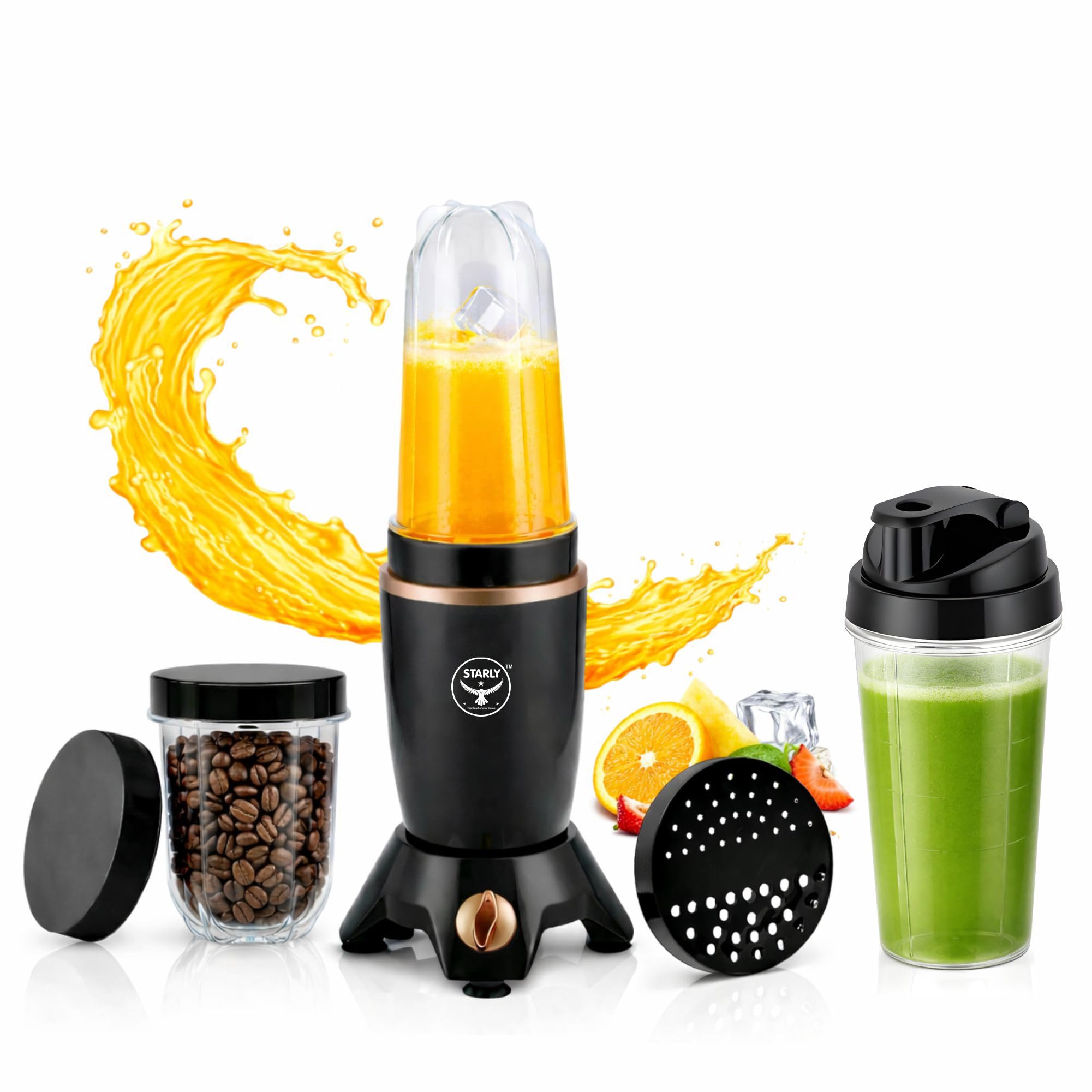 Starly Aeroblend 500W Nutri Blender | Juicer Mixer Grinder & Smoothie Maker for Kitchen | Stainless Steel Blade, 2-Year Warranty (Black, 3 Jar)-image-32