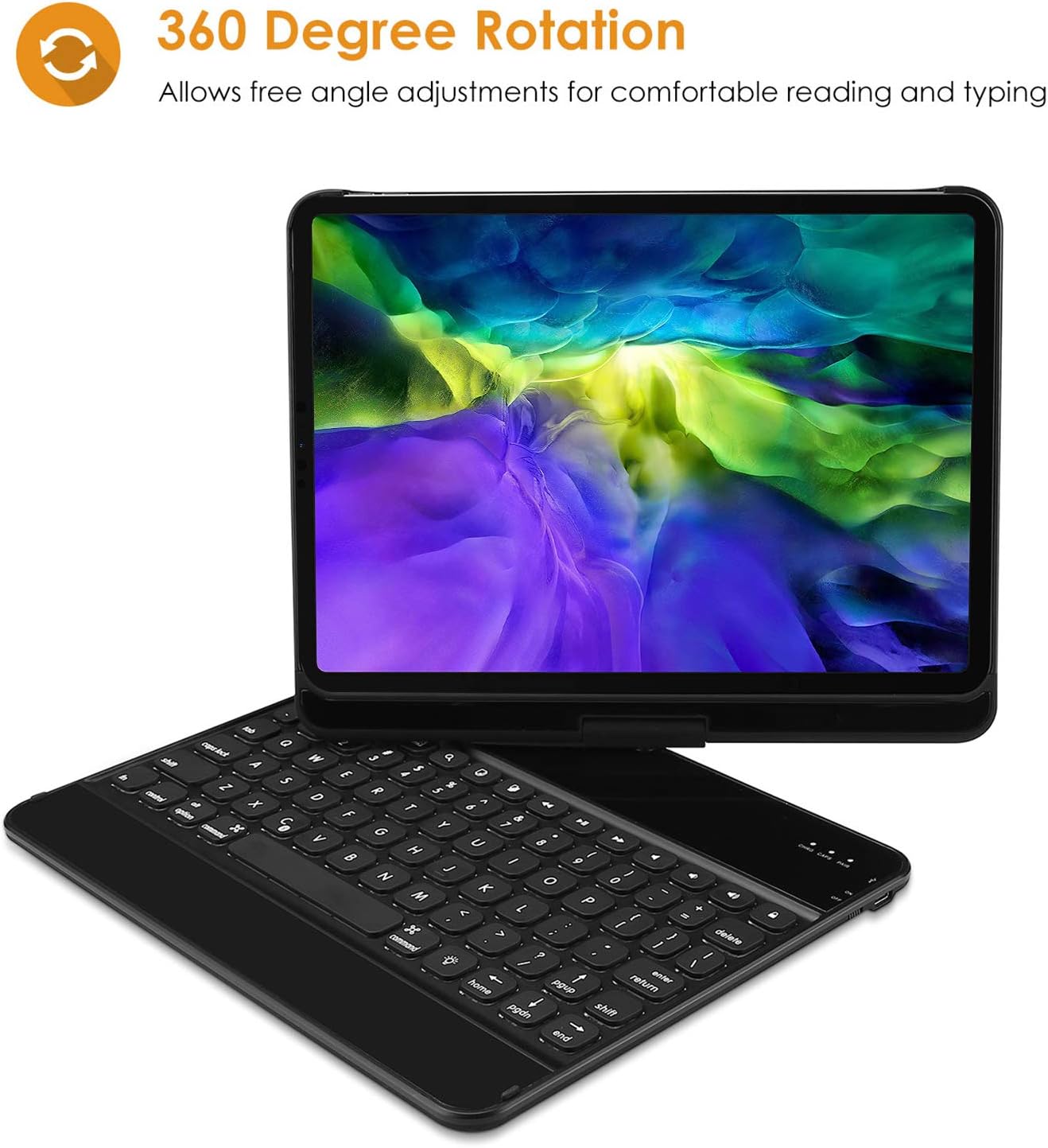 ProCase iPad Pro 11 Keyboard Case 2018 [Support Apple Pencil Charging], 360 Degree Rotation Swivel Cover Case with Wireless Keyboard for Apple iPad Pro 11 inch 2018 Release -Black