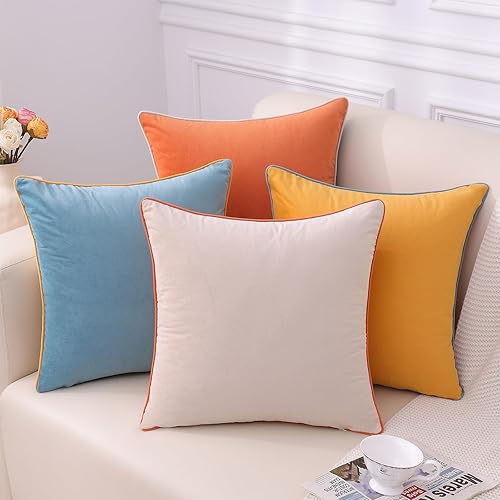 Miniatura 1 de Mecatny Juego de 4 fundas de almohada de terciopelo suave de 18 x 18 pulgadas, fundas de almohada decorativas coloridas para sofá cama, fundas de