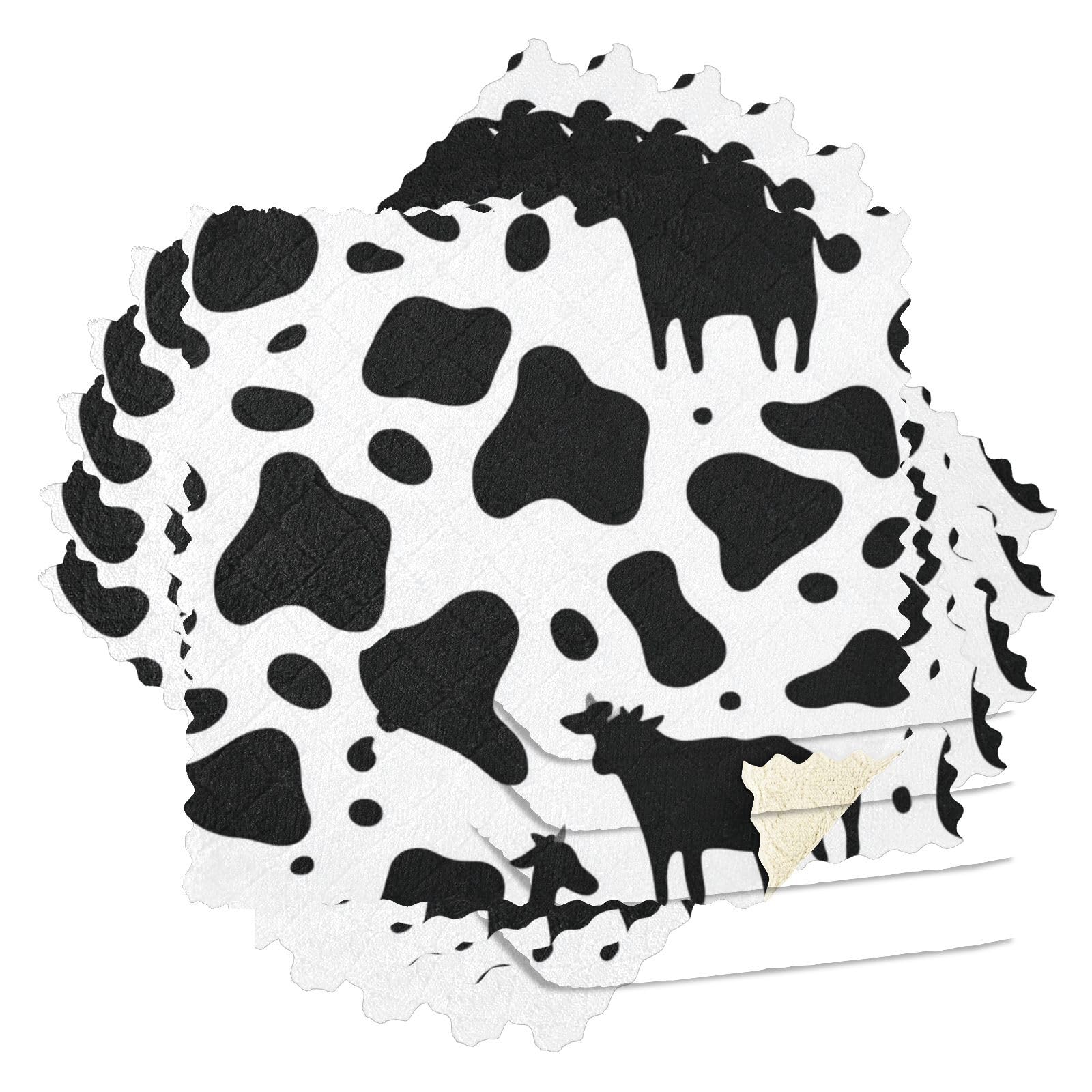 Kcldeci 6 Pack Kitchen Dish Towels,Cow Print Dish Cloths, Black White Cow Pattern Animal Skin Print Drying Dishes Dish Towels Dishes Dish Rags Kitchen