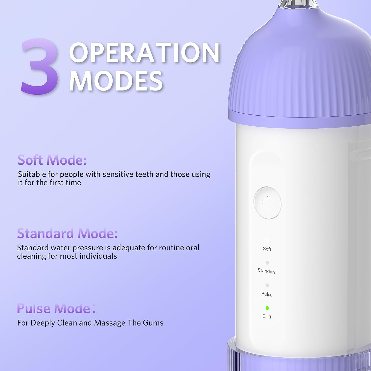 BESTEK Water Dental Flosser Teeth Pick: Cordless Portable Oral Irrigator with 4 Jet Tips, Rechargeable IPX7 Waterproof Water Flosser for Teeth, Gums, Braces Care and Travel - Violet