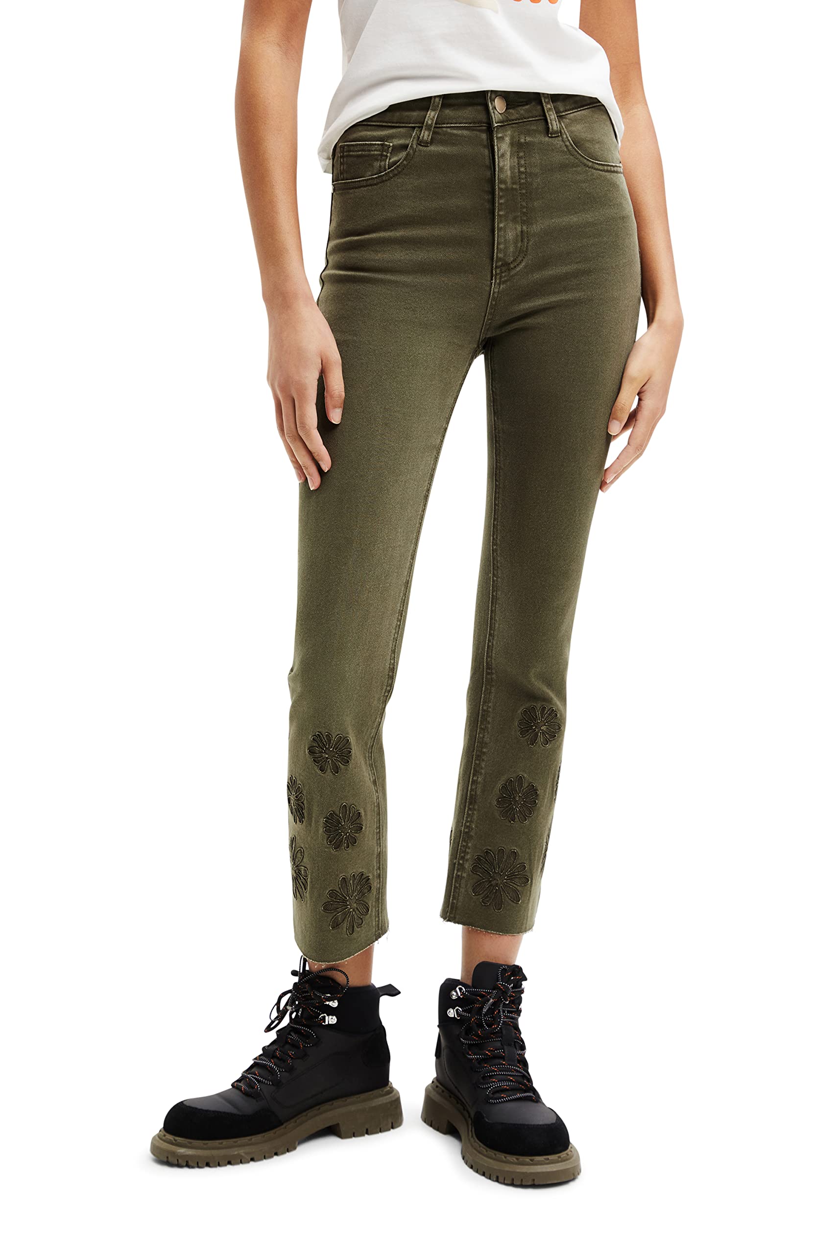 Desigual Damen Grün Women's Denim_unicorn, 4086 Dark Kaki Jeans, Green, 34