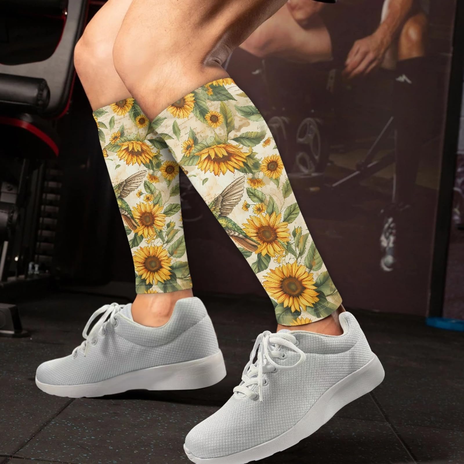 TOADDMOS Sunflower Hummingbird Softness Calf Compression Sleeve Women Footless Compression Stocking Elastic Leg Sleeve for Running