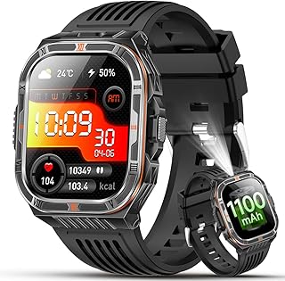 Men’s Military Smart Watch, 2.01 Inch HD Large Screen with 1100 mAh Battery/LED Lamp, Smartwatch with 150 Sports Modes/Hea…