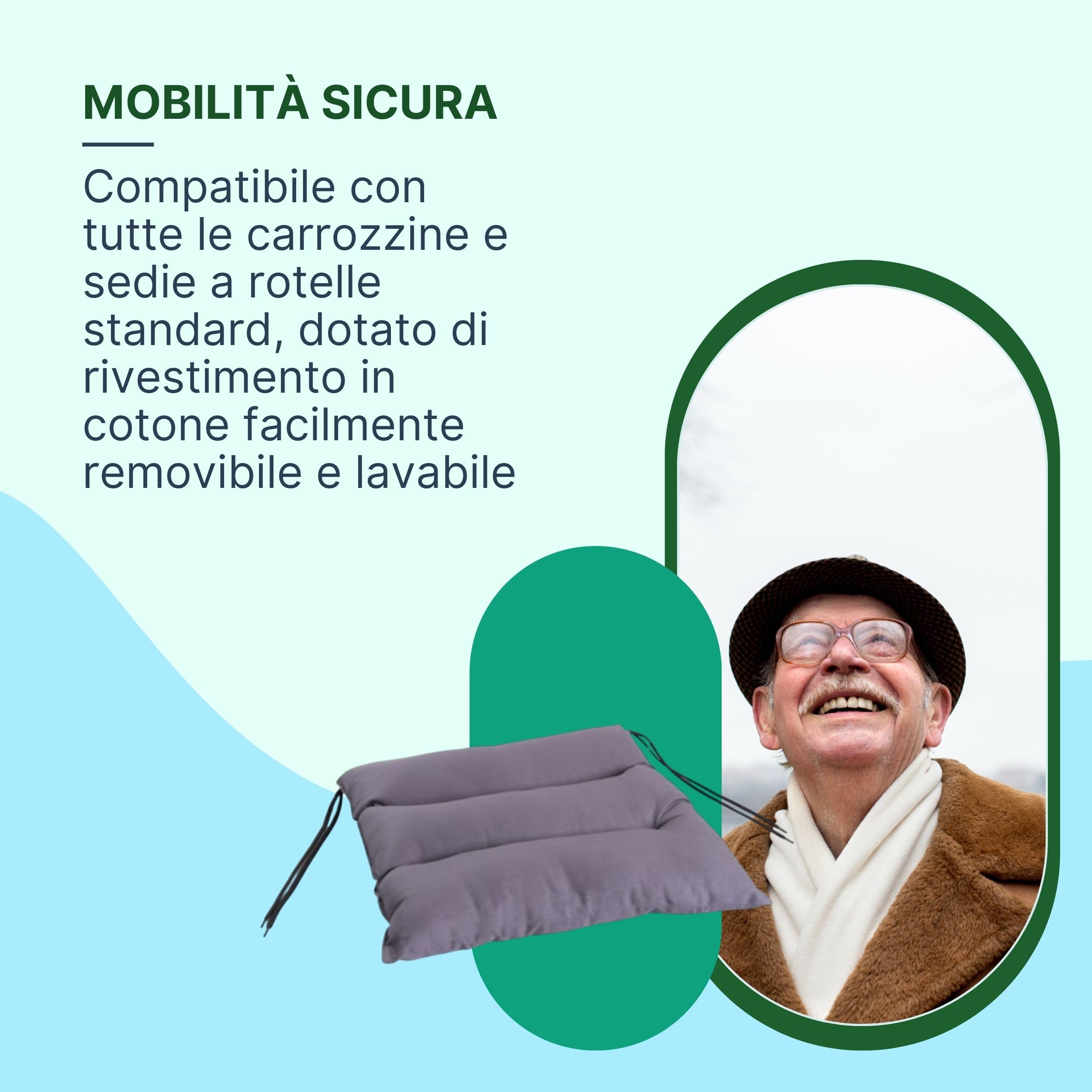REMEDIA ONE - Cuscino Antidecubito per Sedia a Rotelle in Fibra Cava Siliconata, Cuscino Antidecubito Traspirante e Lavabile - 45x45 cm