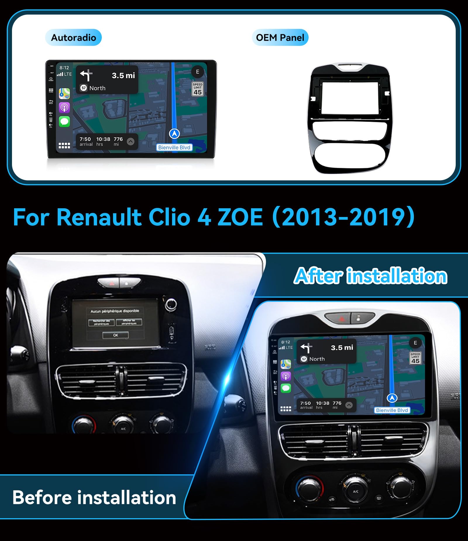 MSD 6G+128G - 10.1 Pollice Autoradio Per Renault Clio 4 (2016-2019) | Android 16 GPS Navi Radio | Carplay Android Auto Volant Dual Band WiFi DSP DAB Bluetooth | Telecamera MIC | Octa-Core 2 Din