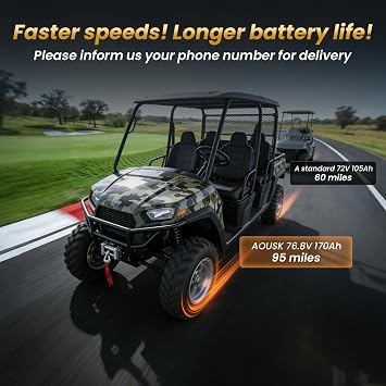 72V(76.8V) 170Ah LiFePO4 Lithium Battery for UTV, ATV & Golf Cart Upgrade High Power Deep Cycle, 300A Smart BMS,87.6V 15A Charger