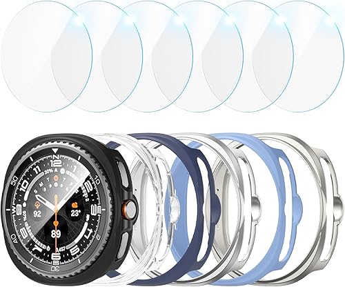 Miniatura 8 de JZK Protector de pantalla para Galaxy Watch 7 de 1.575 in, paquete de 6 + 6 fundas protectoras+protector de pantalla de vidrio templado, cobertura