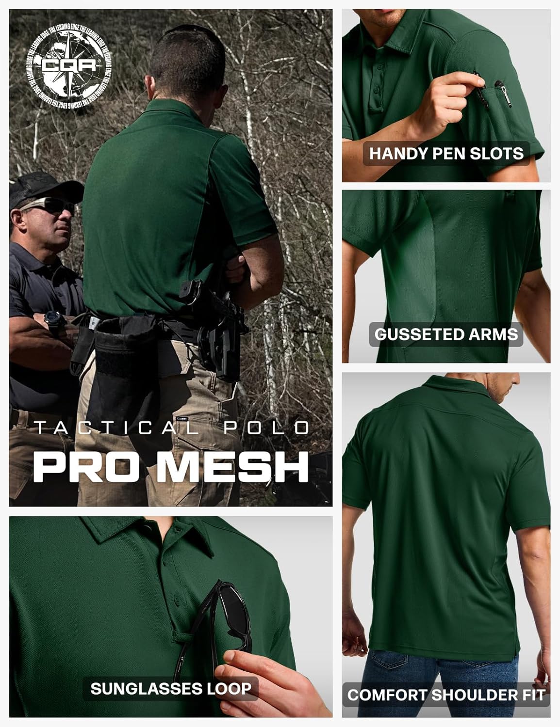 CQR Men's Polo Shirts, Tactical Short Sleeve Golf Performance Shirts, Lightweight Dry Fit UPF 50+ Pique - Image 6