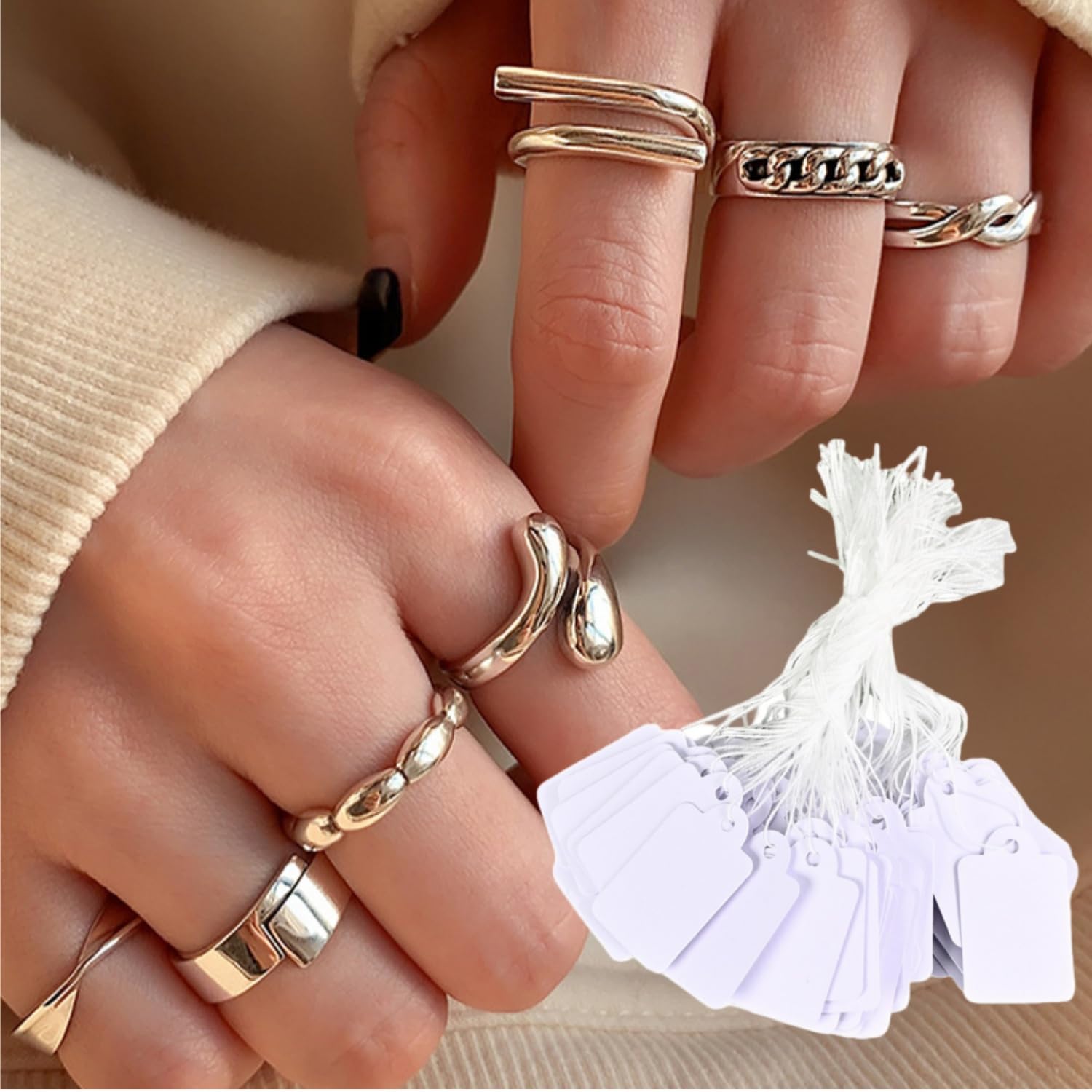 500 Pcs Marking Tags Price Tags White Smooth Surface Labels Hanging String Display Tags, Paper Price Labels Blank Jewelry Price for Pricing Gift Jewelry Clothing Yard Sale Products Shoes — view 5