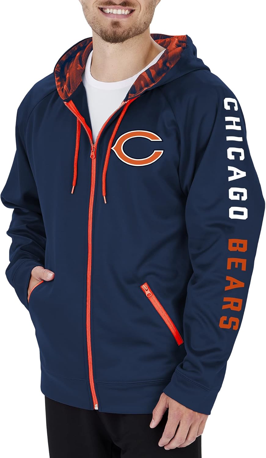 Zubaz Men's NFL Team Color Full Zip Hoodie with Camo Lines Details, Football Hooded Sweatshirt