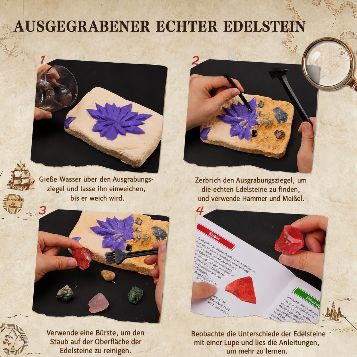 Mein erstes Mega ausgrabungsset für Kinder, 15 echte Kristalle und Edelsteine ausgraben, STEM Wissenschaft Spielzeug Geschenk für Jungen und Mädchen