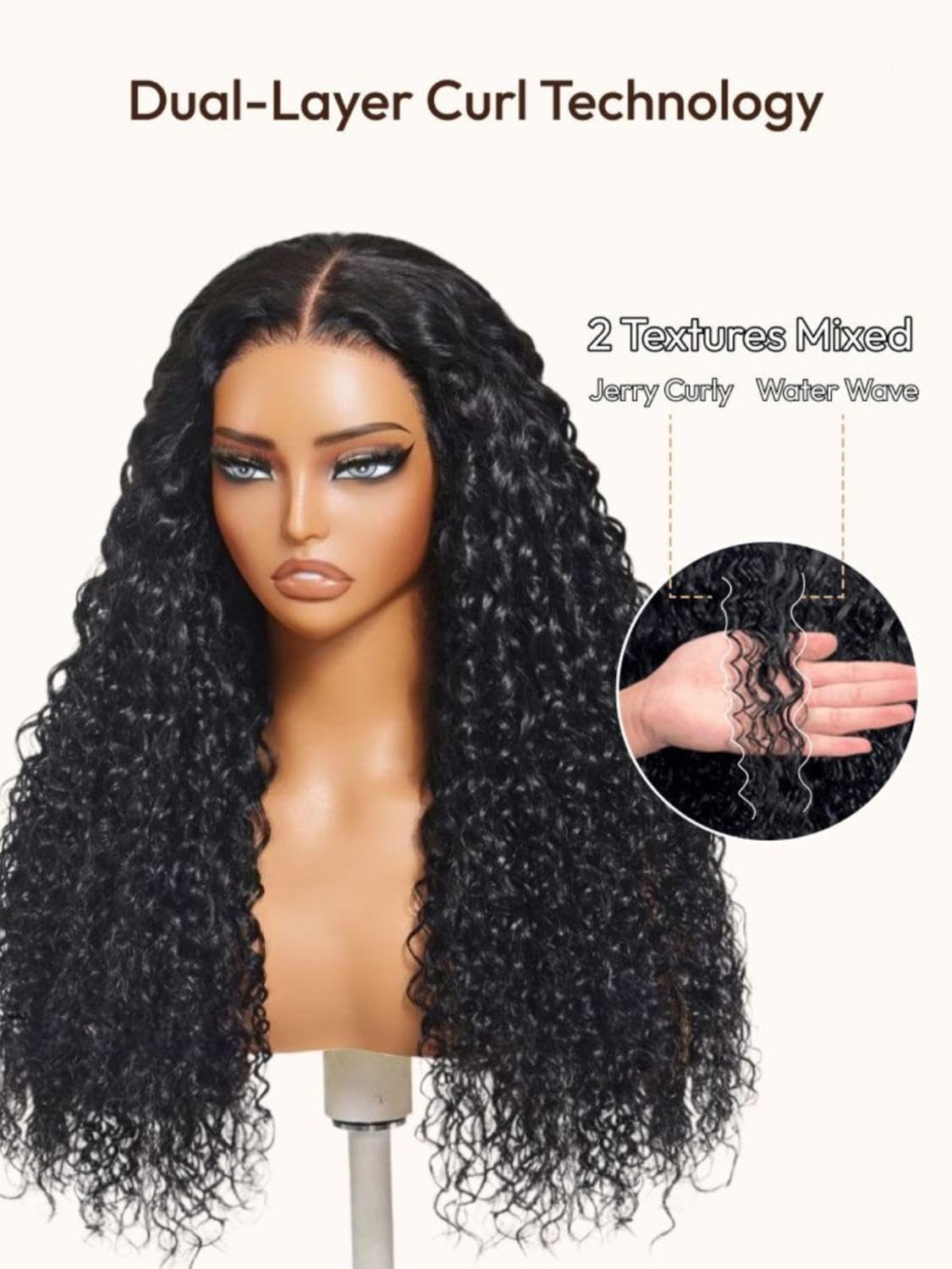 Beauty Forever Bye Bye Knots Glueless Wigs Human Hair Pre Plucked Pre Cut Lace Front 7x5 HD Lace Mixed Curls Water Wave and Jerry Curly Fluffy Wig 30s Ready to Wear Drawstring Wig 150% Density 26inch