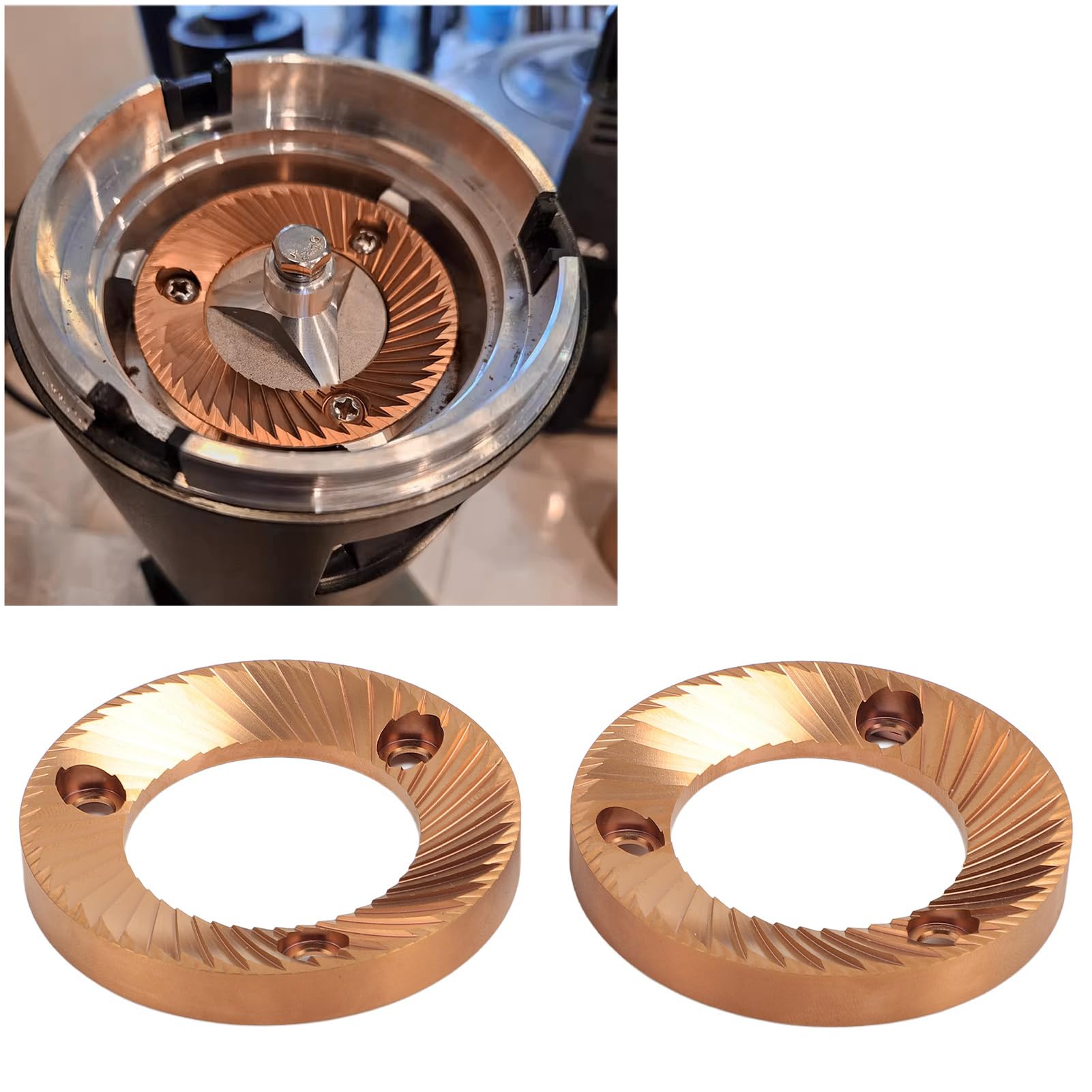 Cryfokt Molinillo de café de Fresa Plana Chapado en Titanio de 64 Mm para un Sabor de café Limpio para el Hogar Barista Construcción de Acero para DF64 DF64P y Fellow Ode