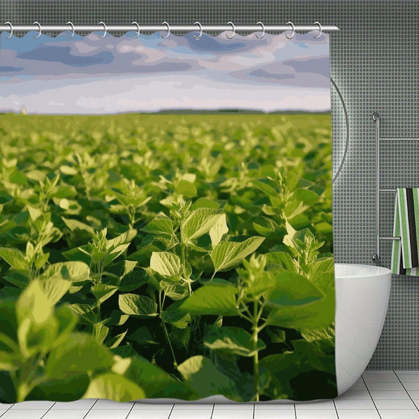 FekiLoot Soybean Field Shower Curtain Minimalist Thick Bathroom Curtain Washable Modern Bathroom Shower Curtain Heavy Duty Waterproof Cloth Bath Curtain with Hooks 70.8"x70.8"