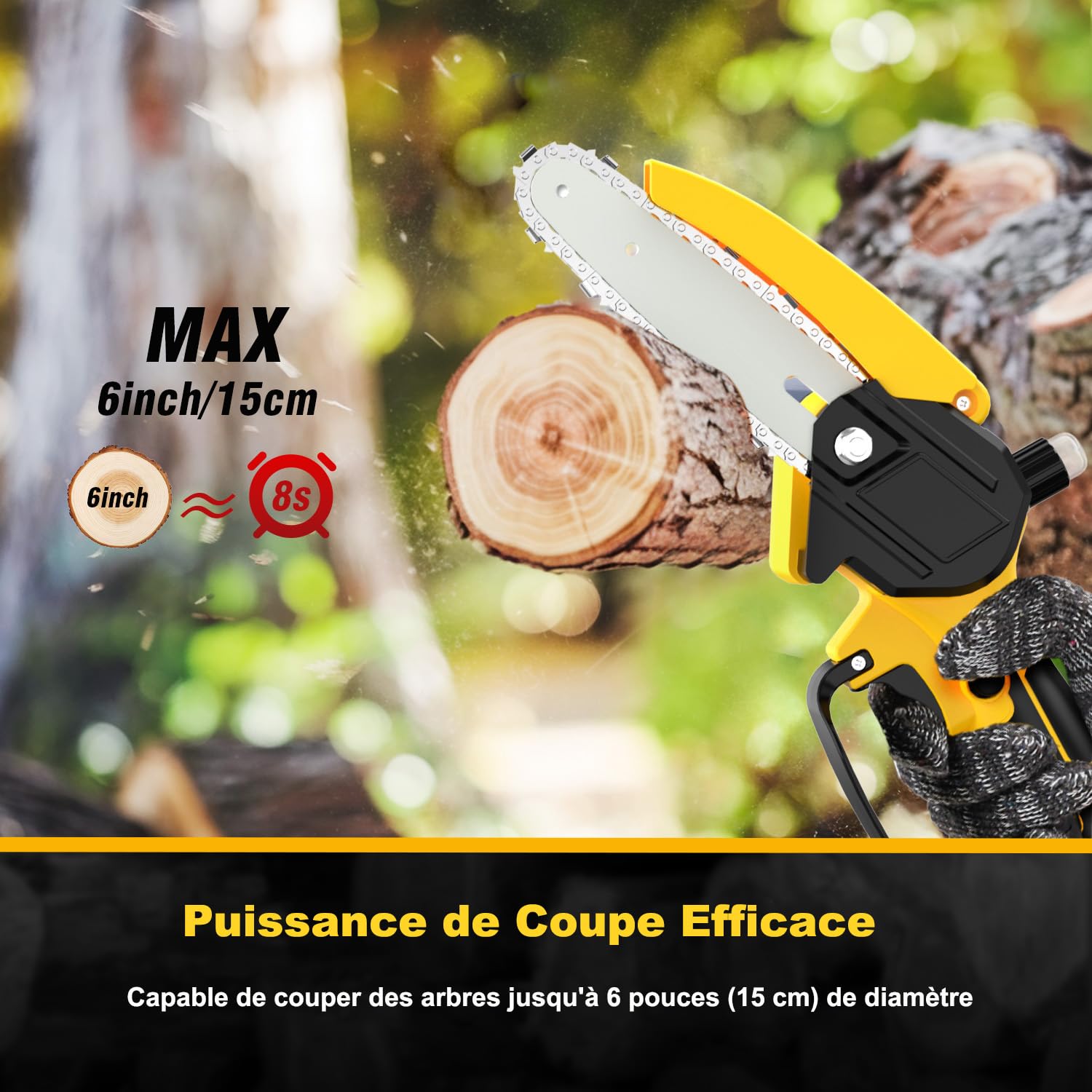 2 EN 1 Tronçonneuse à Batterie Télescopique & Elagueuse sur Perche sans Fil Mini Tronconneuse avec 2 Batteries Coupe Branche Electrique avec Système de Lubrification Tête Pivotante pour Jardin