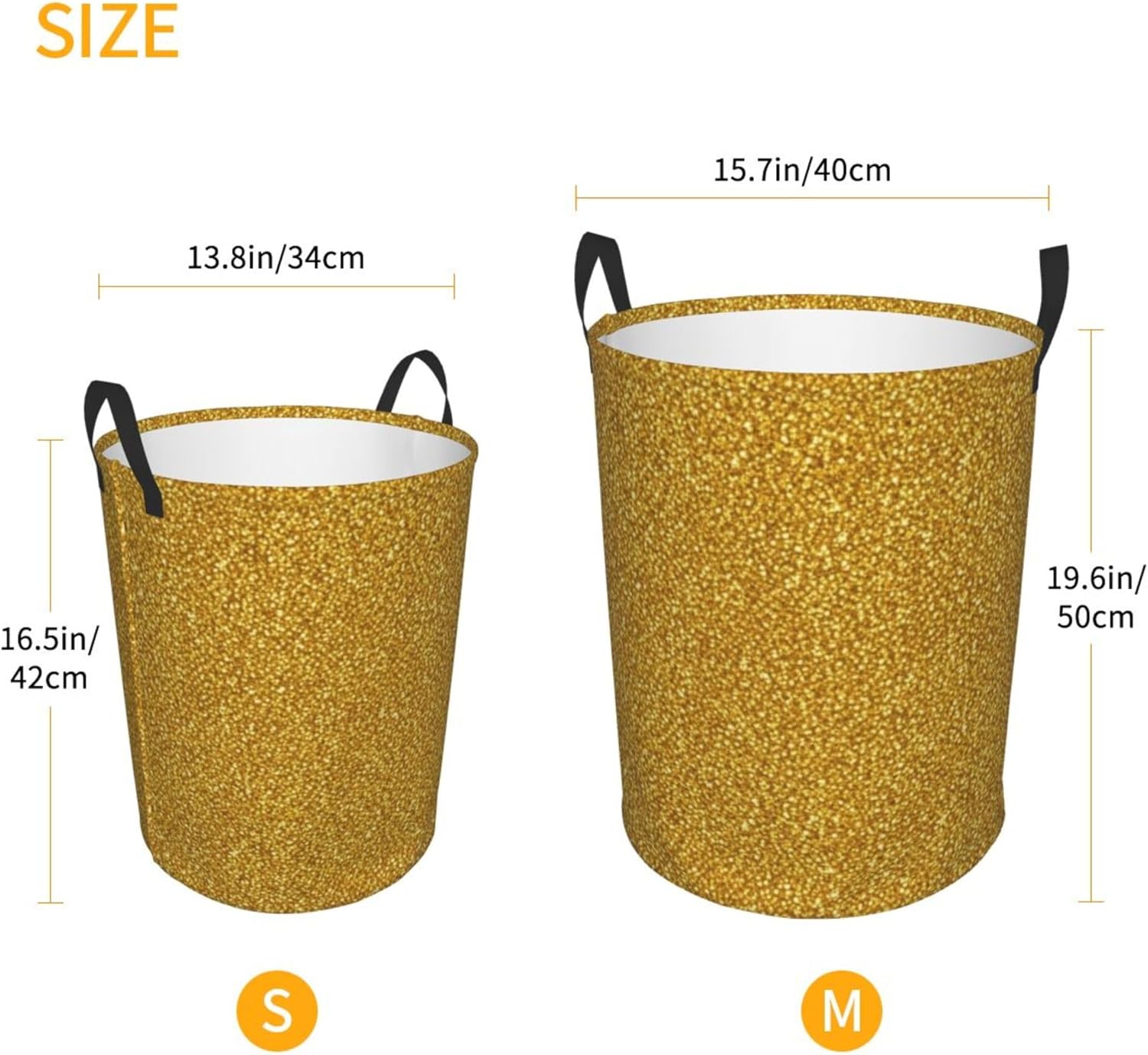 Fashion Collapsible Laundry Basket Compatible With Beautiful Gold Bling Glitter Sparkles Pattern, Waterproof Fabric Folding Washing Bin Clothes Hamper Easy Carrying for Bathroom Nursery