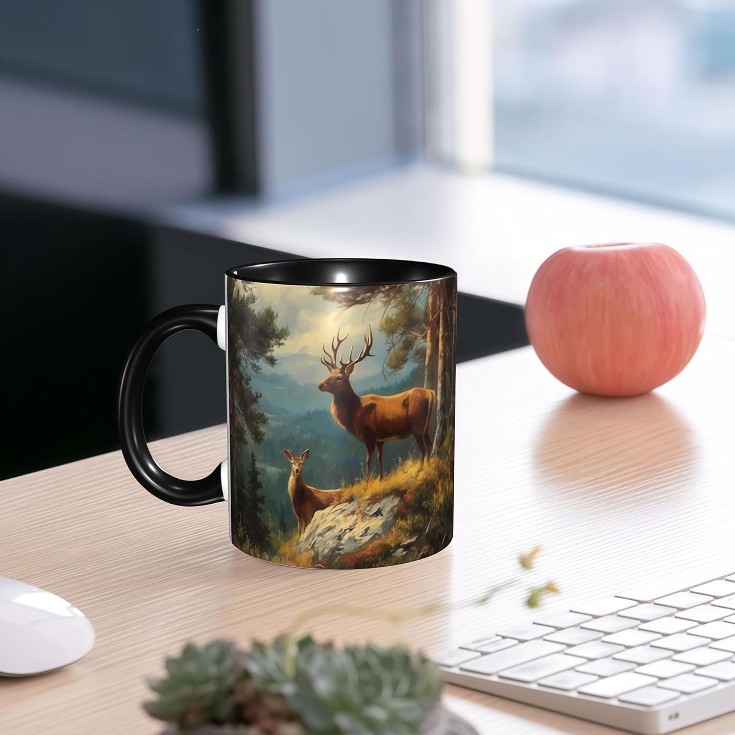 Yrebyou Deer Coffee Mug Novelty Ceramic Coffee Cup with Handle Gifts for Women and Men Microwave Safe for Home or Office 11oz - Image 2