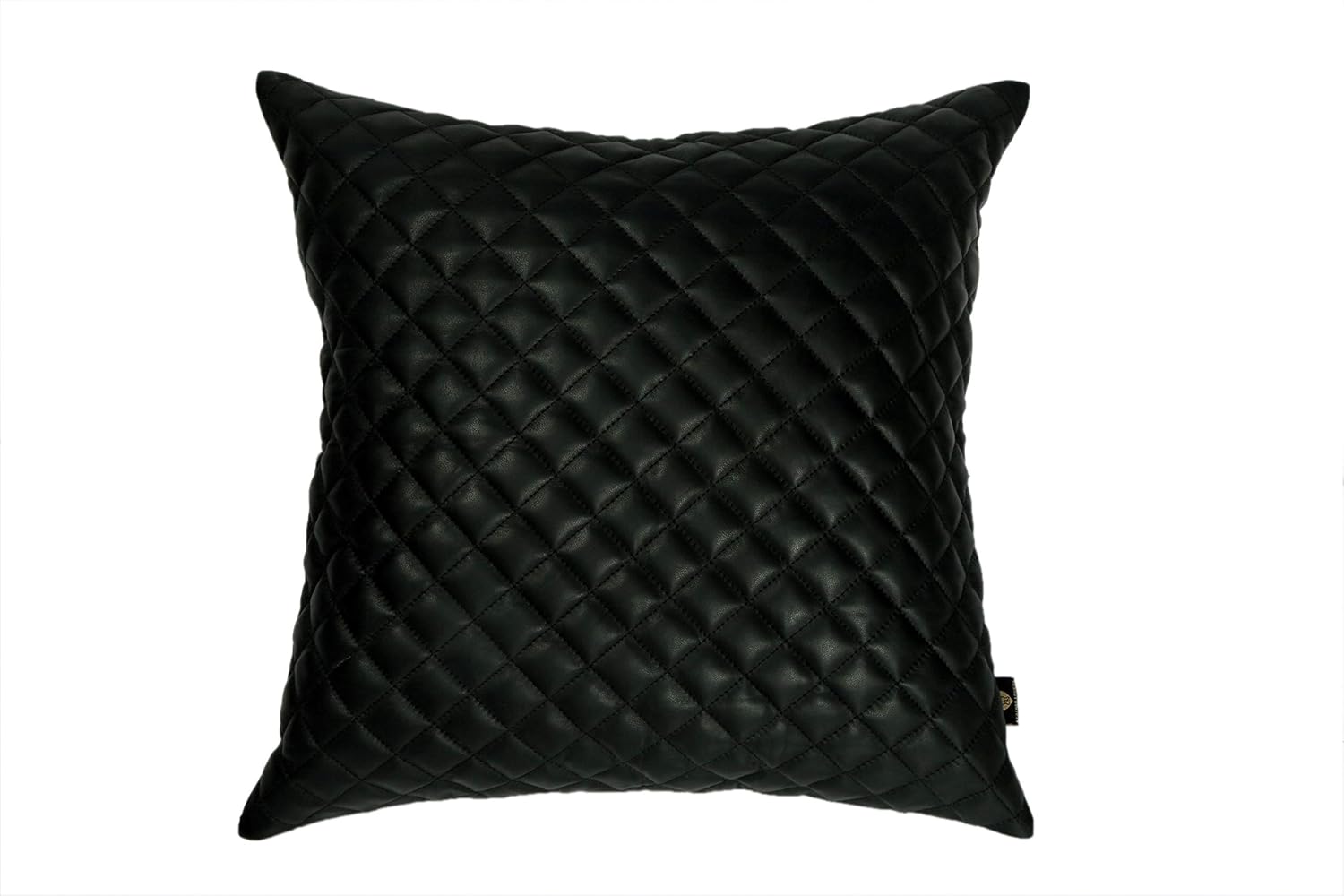 100% Lambskin Leather Diamond Lattice Pattern Pillow Cover - Sofa Cushion Case - Decorative Throw Covers for Living Room & Bedroom - 20x20 Inches - Black Pack of 1