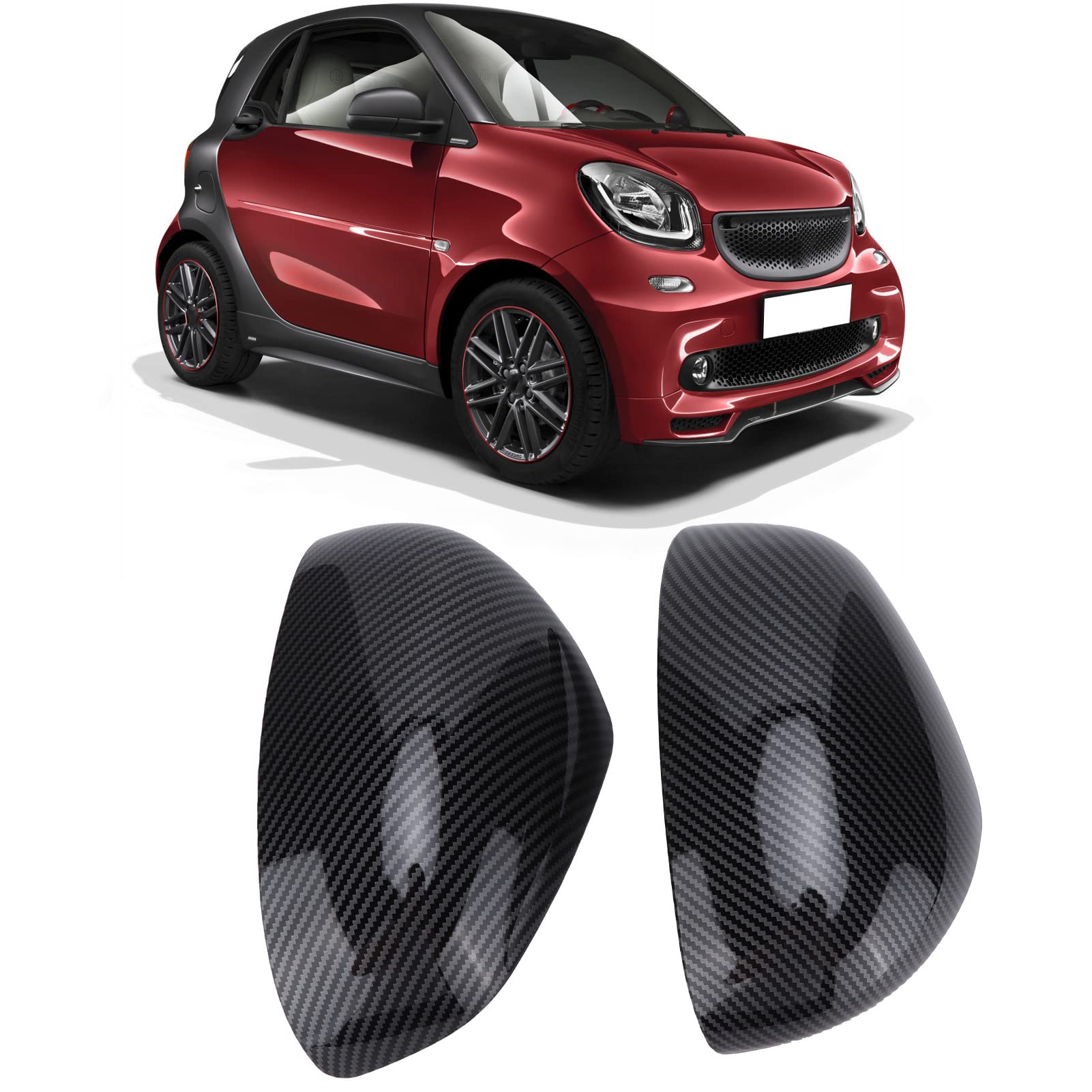 Keenso Shell di Alloggi per Specchio 1 Coppia di Auto, Tappi a Specchio Retrovisore Si Attaccano Alla Sostituzione di Alloggi Protettivi per Smart Fortwo/Forfour 453 2015-2021 (Look di carbonio