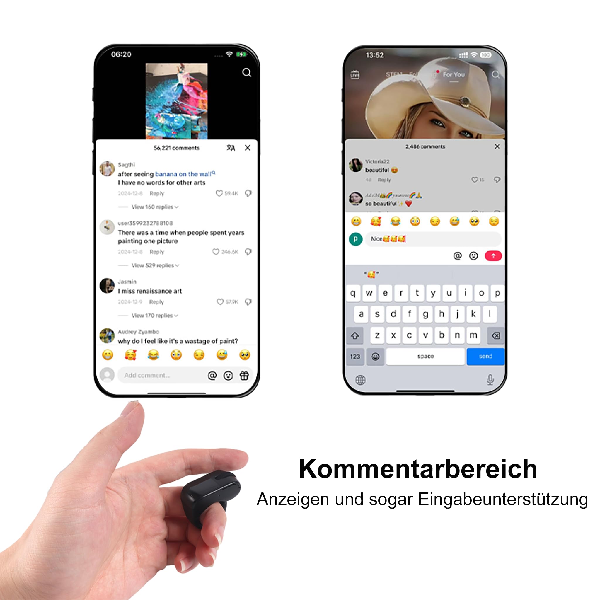 Tiktok Scrolling Ring Fingermaus mit Touchpad, Mini Bluetooth Wiederaufladbare Tragbare Maus mit Ladehülle, Fernbedienung für Kamera/Video/Kindle App/PPT, für PC Laptop Smartphone Tablet (Schwarz)