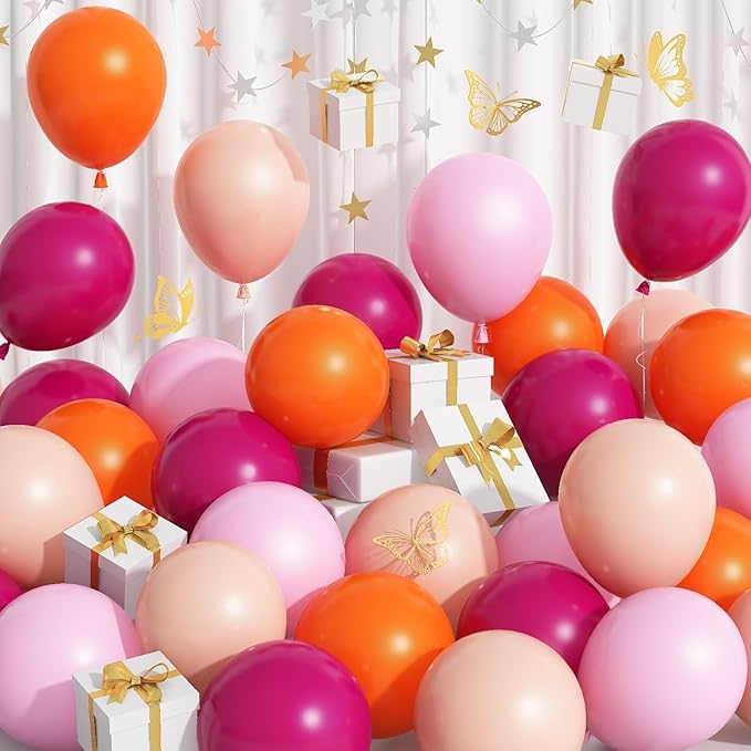 Kit Decoración Fiesta Globos Rosa Naranja 62 Piezas miniatura 4