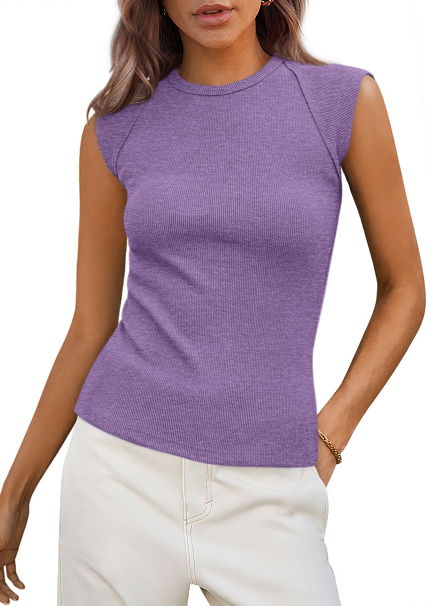 PRETTYGARDEN Women's Ribbed Tank Tops 2026 Summer Cap Sleeve Slim Fitted Knit Basic Casual Tee Shirts Trendy Fashion Clothes — view 169