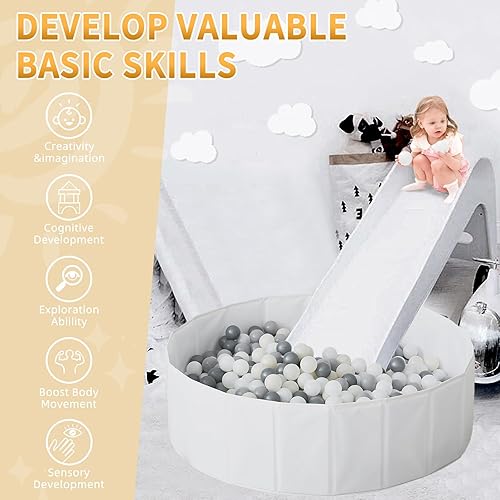 Miniatura 7 de TRENDPLAY Piscina de pelotas blanca para niños pequeños, perros, gatos, tienda de campaña de juegos para niños, piscina plegable con bolsa de