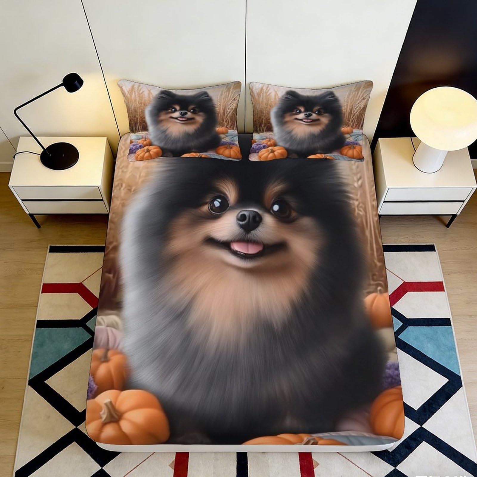 Pnayamiorkfel Style-4 3D Printed Pomeranian Pumpkin Fitted Sheet Microfiber Soft Bed Cover For Bedroom Dorm Mattress Protection Decor 90X200x25cm