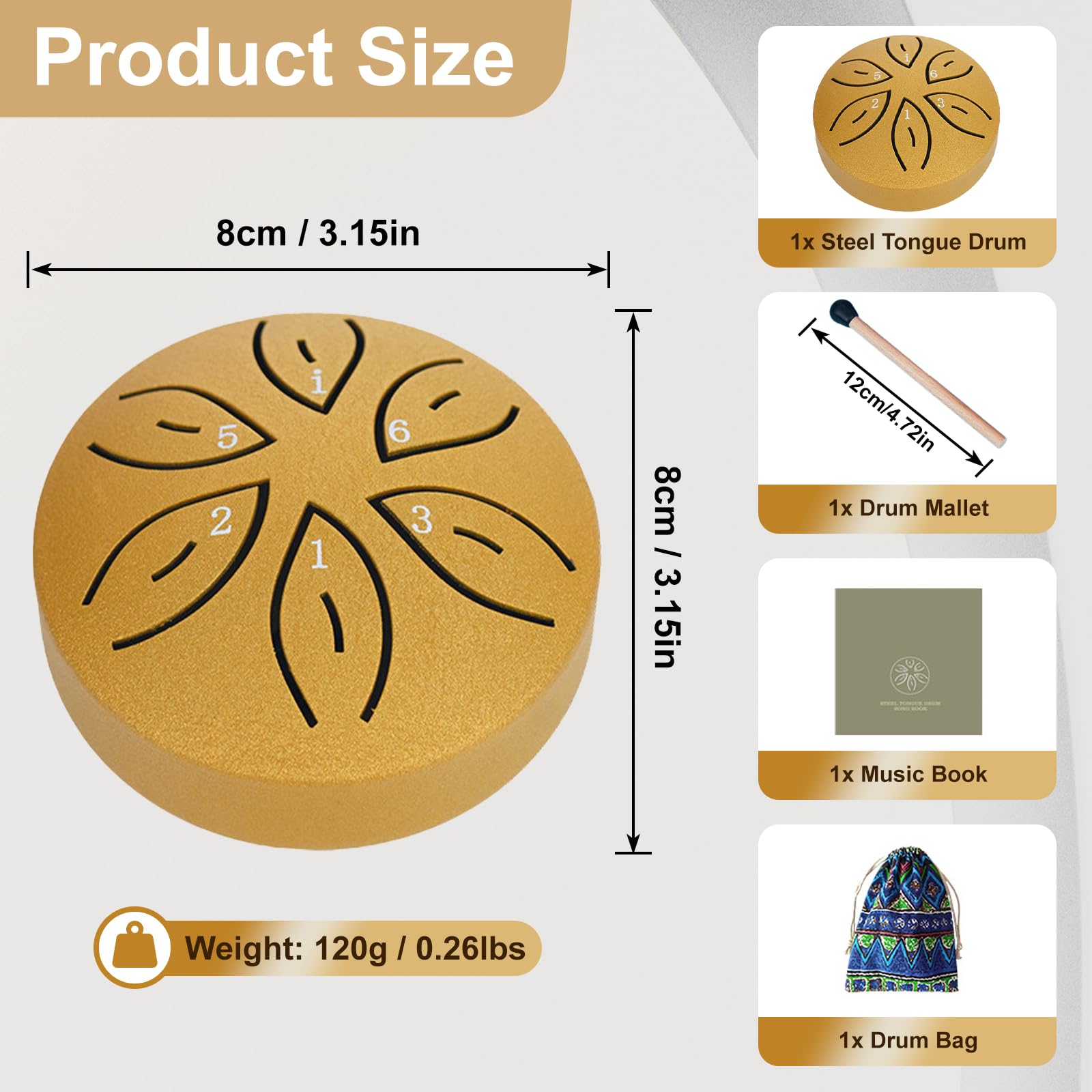 TINGSING Rain Drum for Outside Garden 3 Inches 6 Notes Steel Tongue Drum Rain Chime Handpan with Cloth Bag, Mallets - Image 2