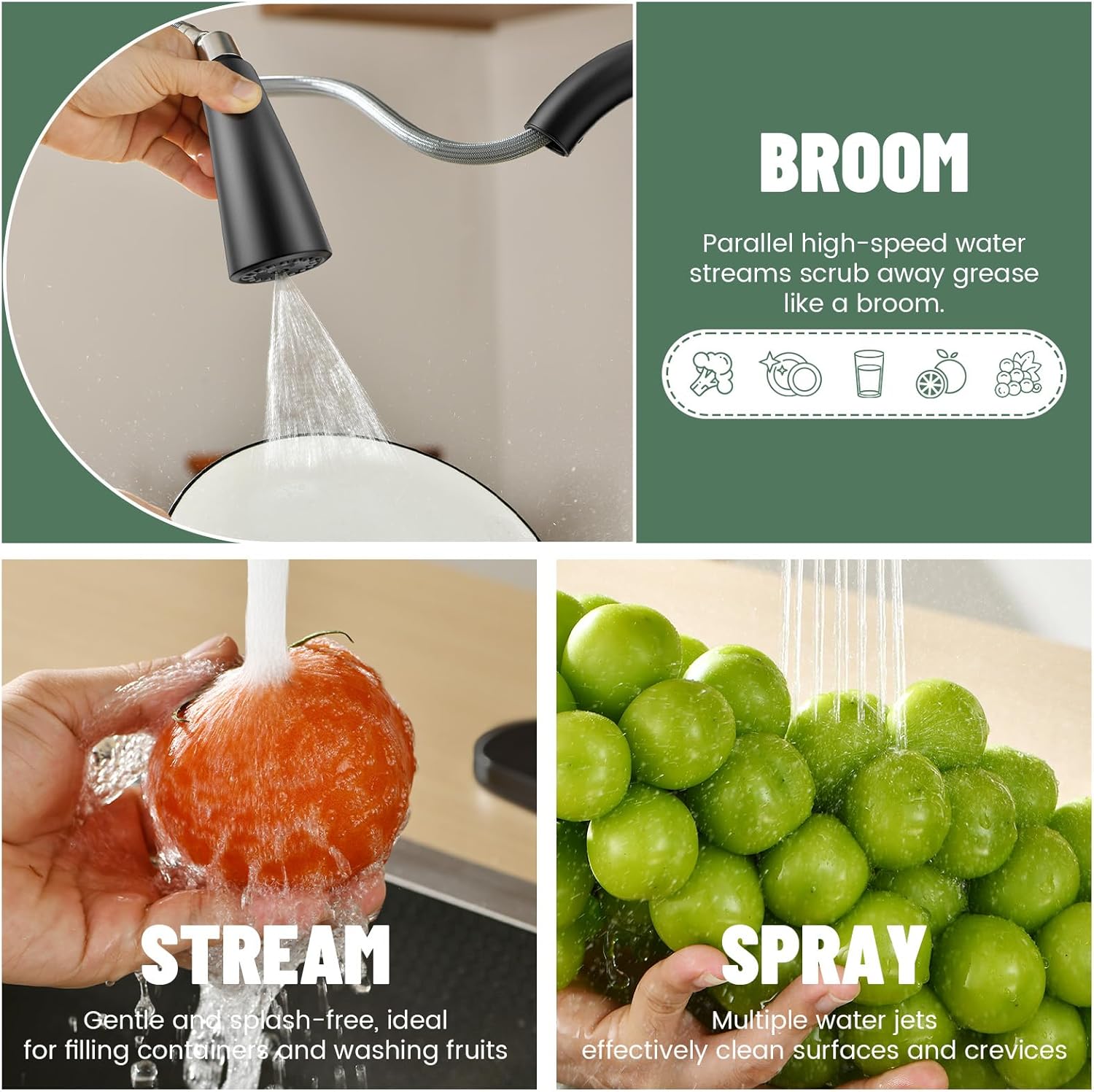 APPASO Black Kitchen Faucet One Hole, 3-Mode Pull Down Sprayer, 360° Swivel, 20-Inch Hose, Single Handle High Arc Matte Black Modern Faucet for 1 or 3-Hole Kitchen Sink, Spot Resist, Easy to Install