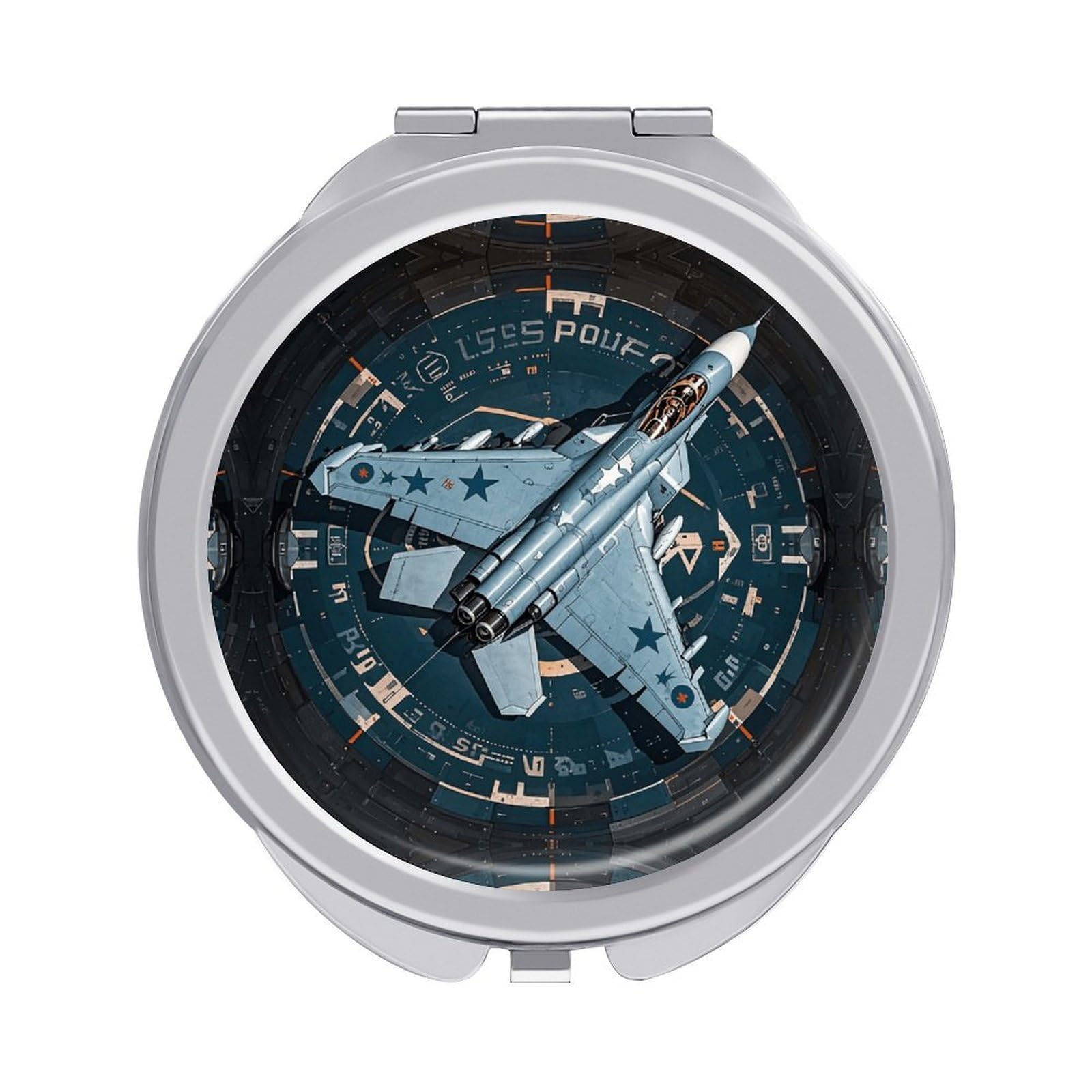 FekiLoot Air Force Fighter Jet Travel Makeup Mirror - Double Side Folding Compact Mirrors with 1x/2x Magnification, Portable Pocket Mirror Small Round Handheld Mirror for Handbag and Purses
