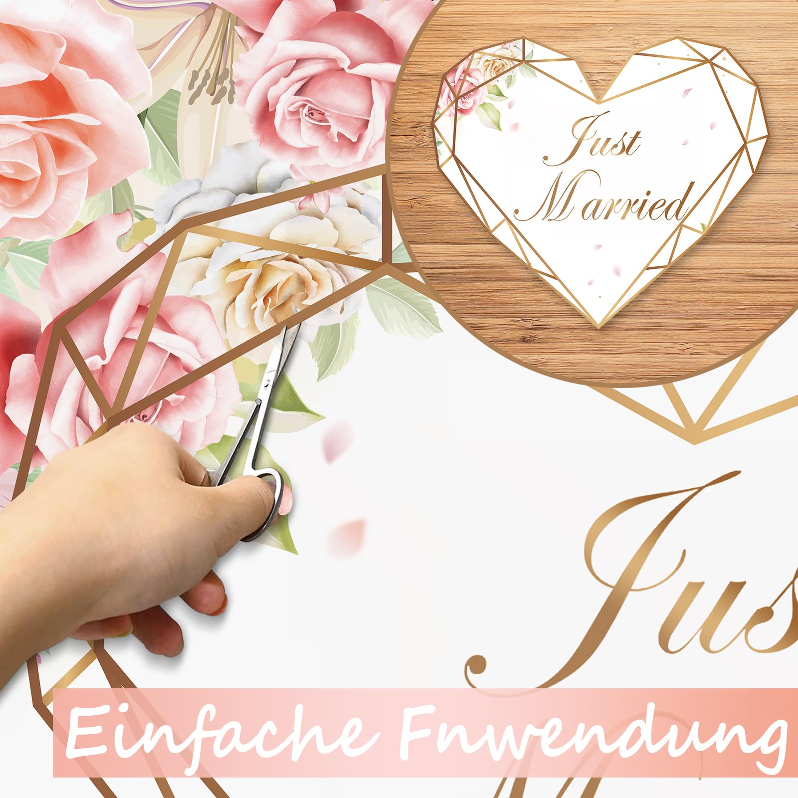 Hochzeitsherz zum Ausschneiden, 200x180cm just married inkl 2 Scheren, Boho Stil Herz Hochzeit Spiel Das Brautpaar Hochzeit Bettlaken Hochzeitsspiele, Standesamt Überraschung