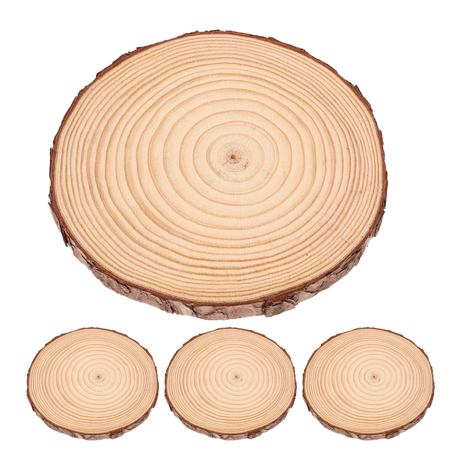 4 Stück Rustikale Runde Holzscheiben als Wiederverwendbare Party und Hochzeitsdekoration mit Natürlicher Holzmaserung und Flachem Design für Bridal Shower und Festliche Tische