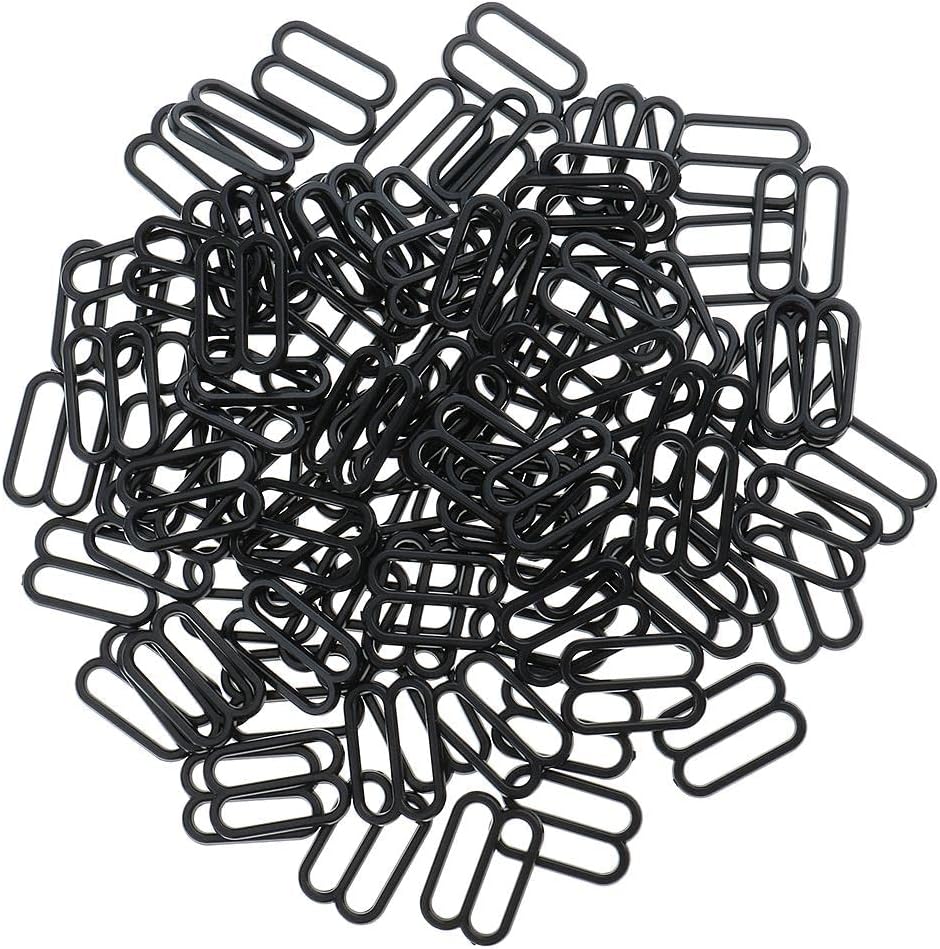 100 Piece Plastic Lingerie Bra Strap Sliders Adjuster Hook Clips for Corset Garter Bikini - Black, 15mm