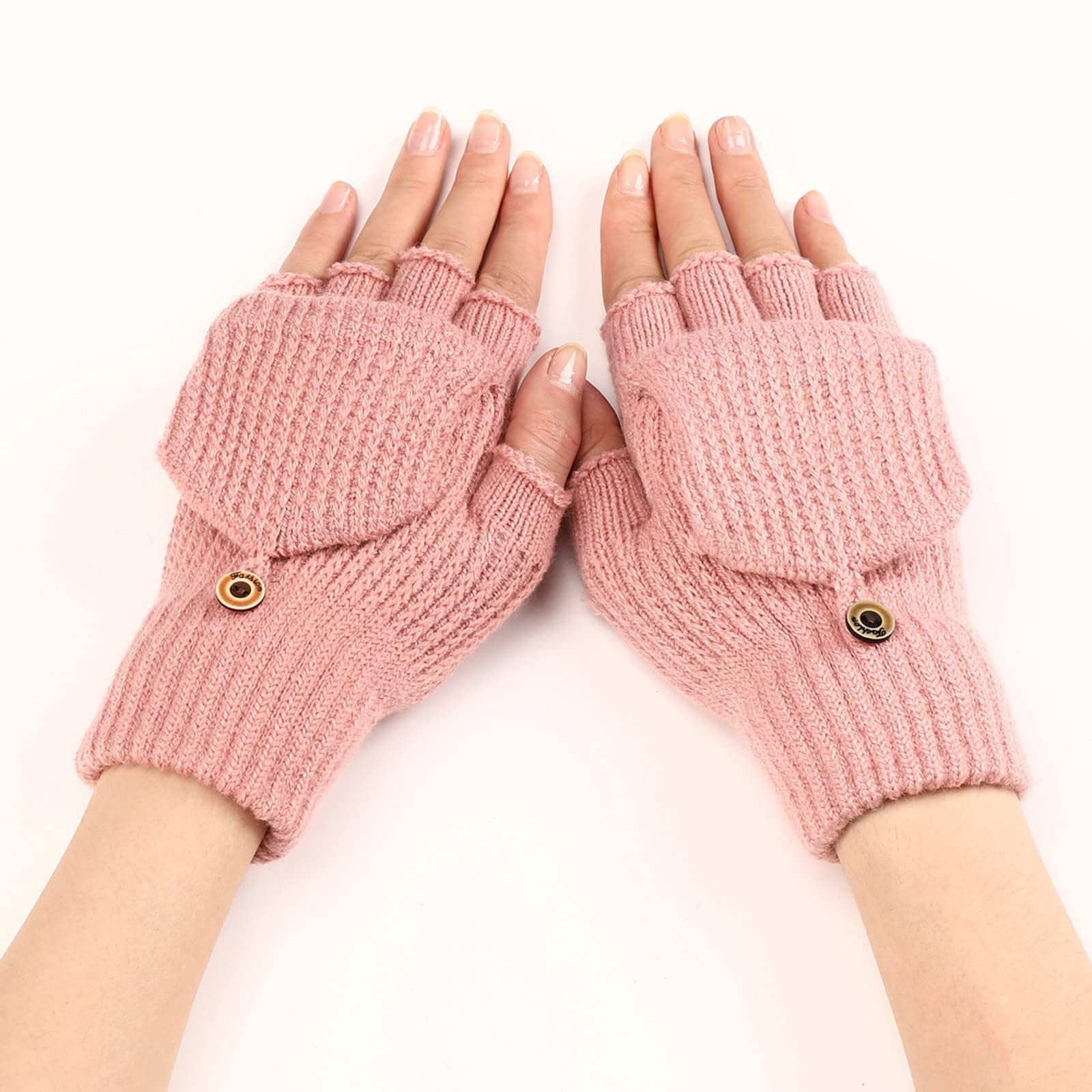 Damen Fingerlos Handschuhe mit Kappe Strick Halbfinger Fäustlinge Warm Winterhandschuhe Sport Warm und Winddicht Fingerhandschuhe für Skifahren Radfahren Fashion