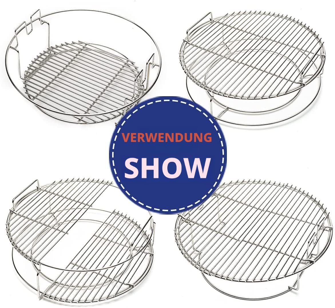 5-teiliges Edelstahl-EggSpander-Kit für Big Green Egg Large,3-Ebenen Stapelbare Grillroste + Conveggtor-Korb + 2 Halbmond-Roste,Über 40 Grillmodi & Kreatives Kochen,Langlebig,Verformungsfrei