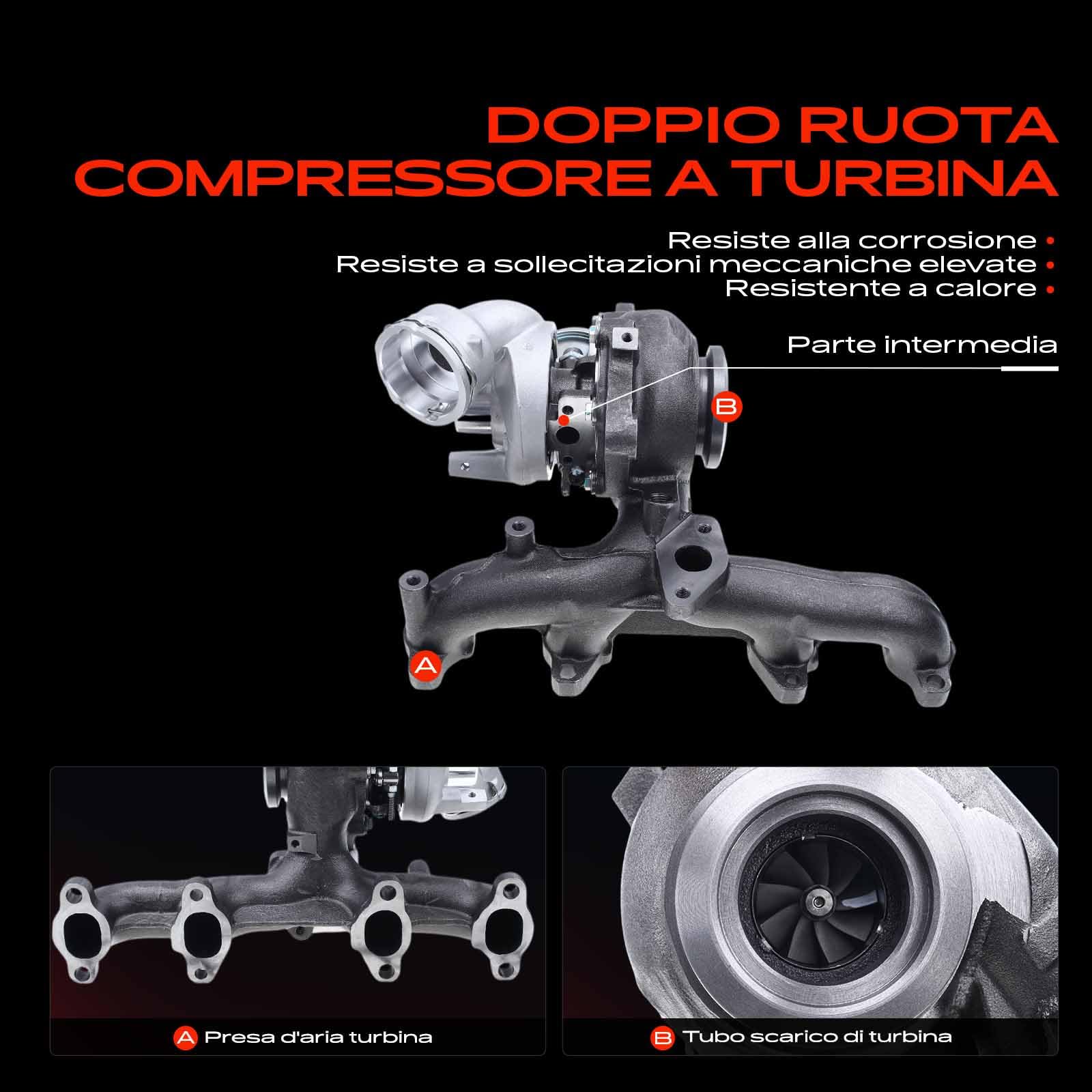 Frankberg Turbocompressore 03G253014M 03G253019K | Compatibile con: Polo 9A 9N, Altaea XL 5P5 5P8, R.o.o.m.s.t.e.r 5J7, T.o.u.r.a.n 1T1 1T2, A3 8P1, Golf Plus 521 5M1