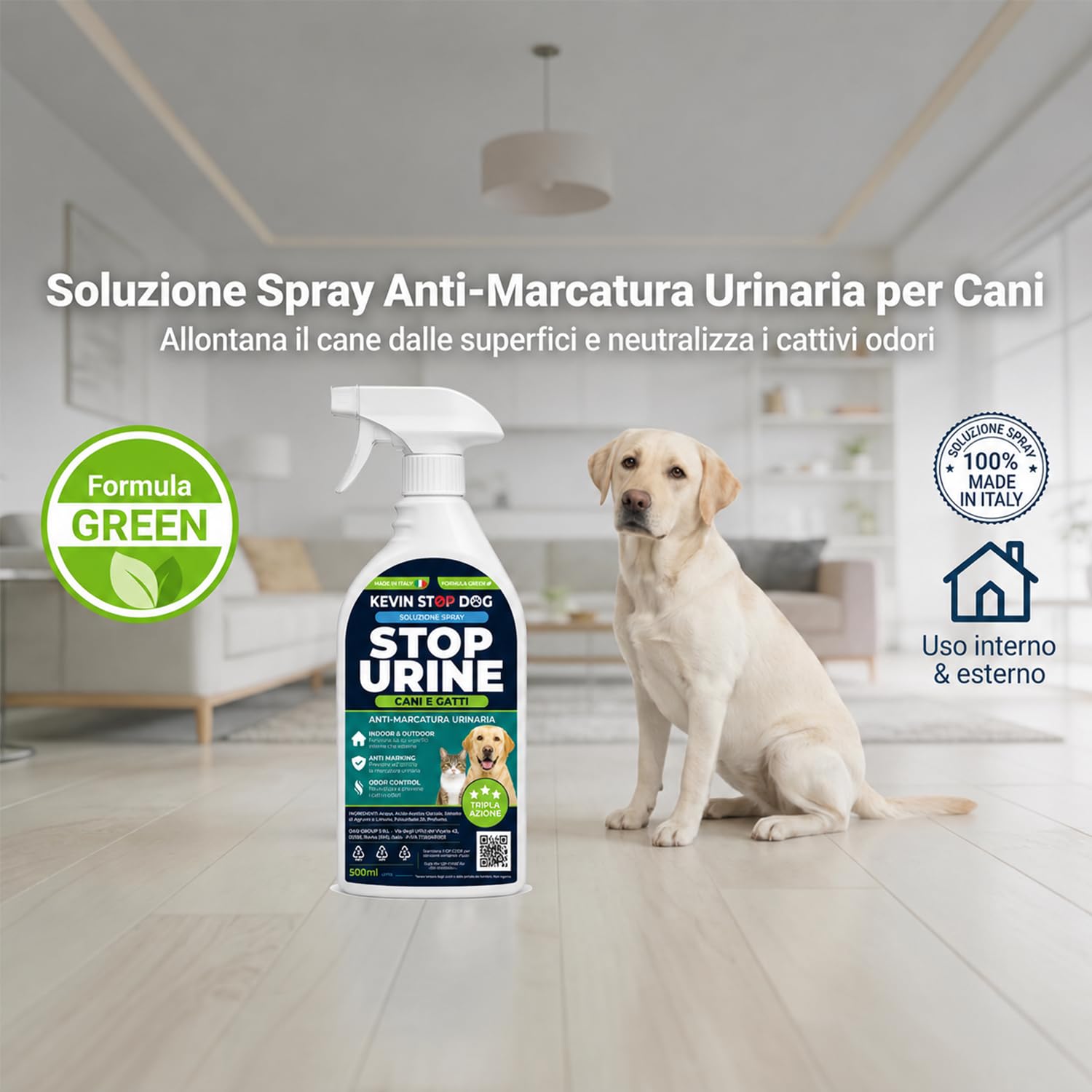 Repellente Cani e Gatti 1L - Flacone con Trigger Spray - Dissuasore Spray Anti Marcatura Urina Pipi per Esterni ed Interni - Disabituante Naturale - Elimina Odori - Made in Italy