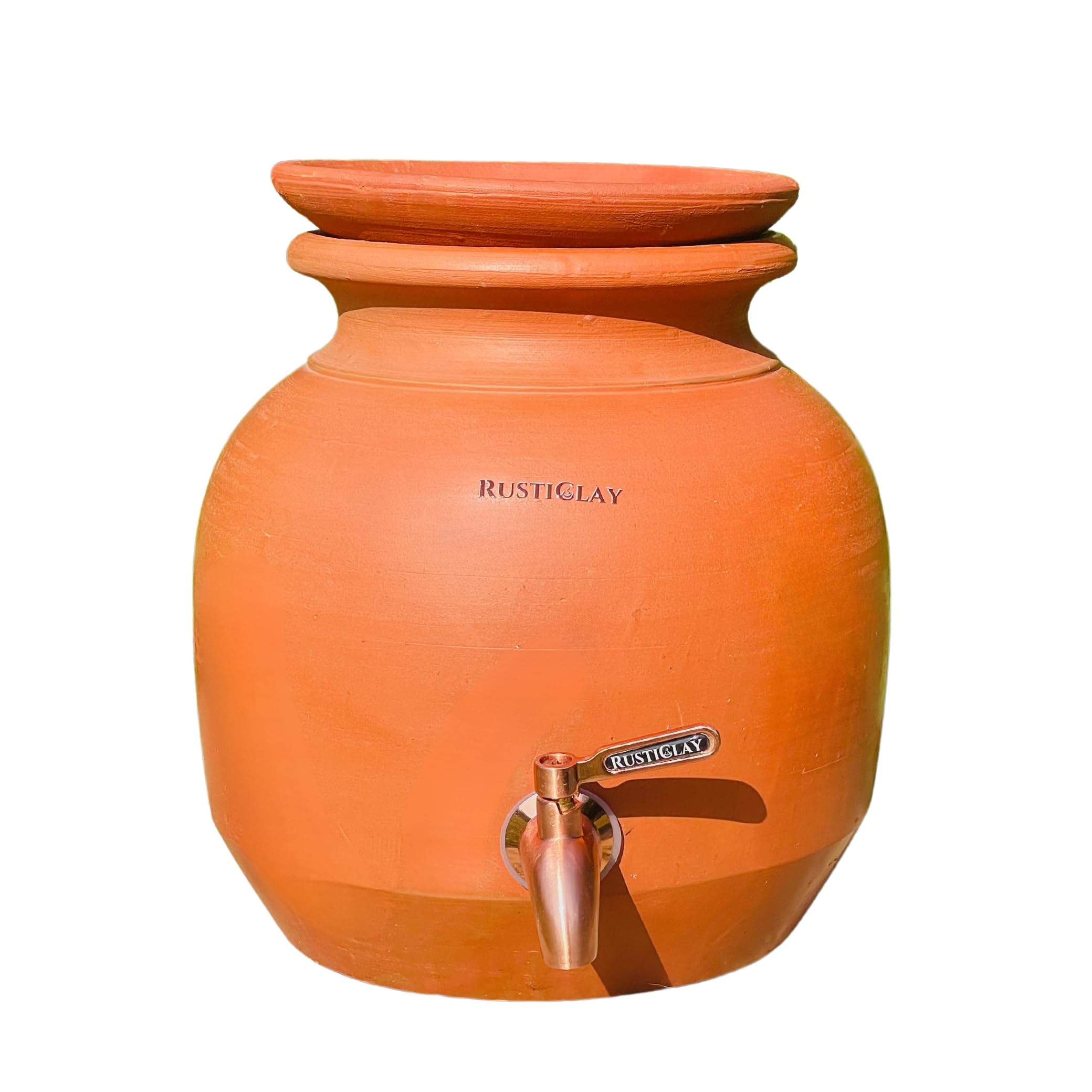 Earthen Clay Water Pot 5 Litre with Lid & Stainless Steel Tap | Handmade Water Dispenser for Alkaline Drinking Water | BPA Free, Naturally Cool & Refreshing | Matka