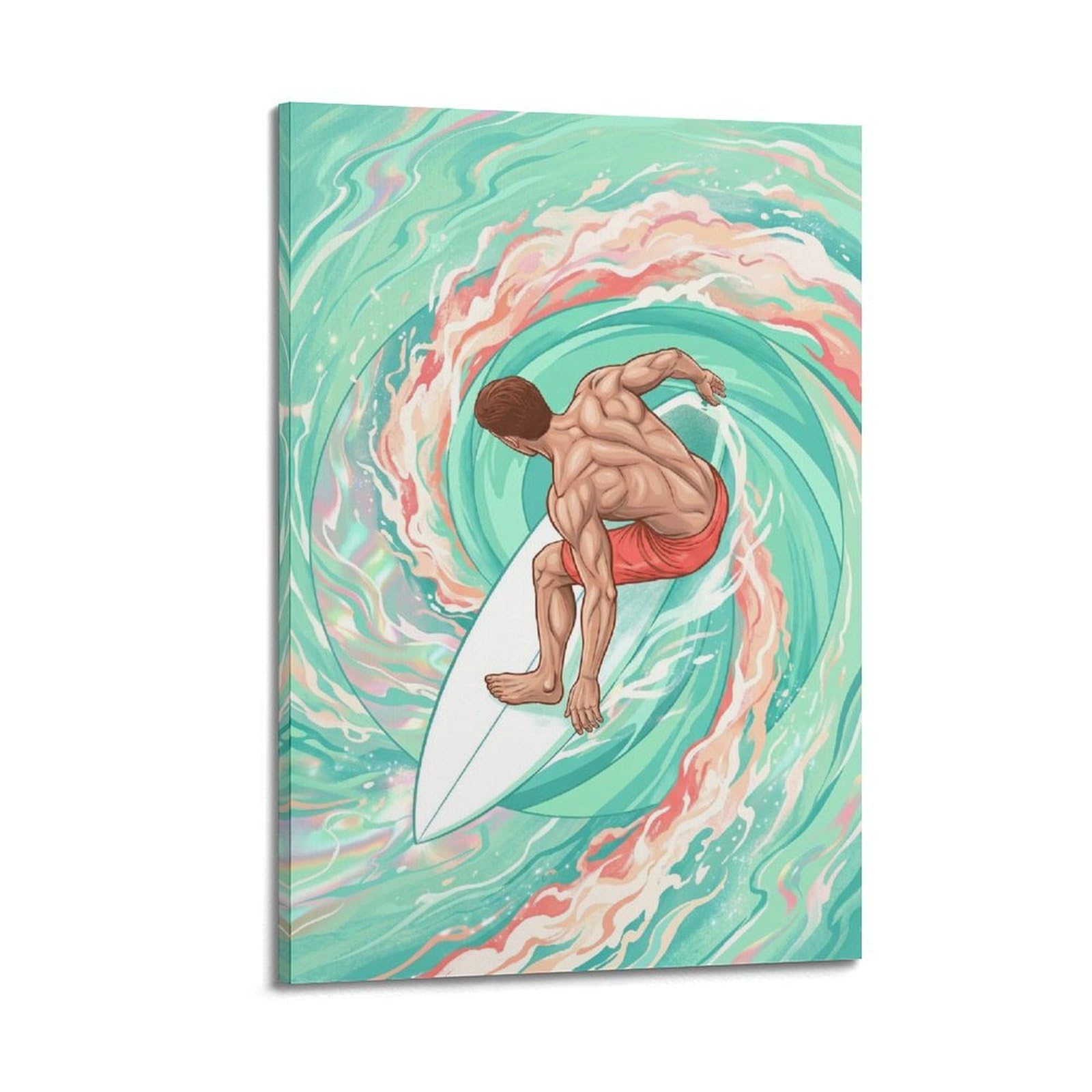 OLYHTR Surreal Aesthetic Pastel Surfing Wall Poster Modern Decorative Canvas Prints - Ideal Wall Art for Family, Man Cave, Game Room, Boys & Girls Bedroom 24x36inch(60x90cm)
