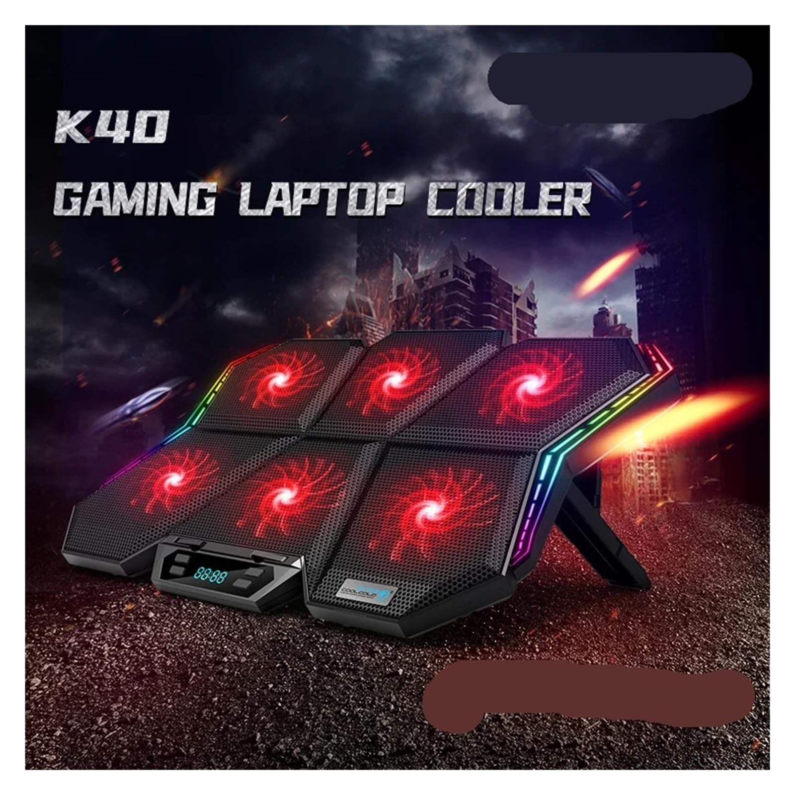 Dispositivo di raffreddamento for laptop RGB da gioco Supporto for dispositivo di raffreddamento for notebook con schermo a LED da 12-17 pollici con sei ventole e 2 porte USB(RGB-Blue)