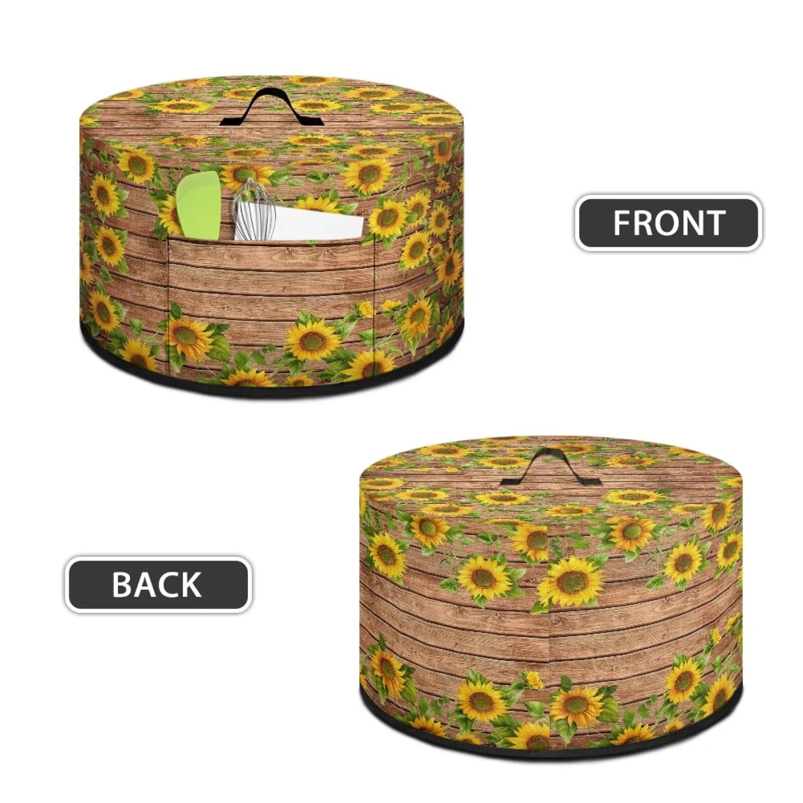 Freewander Sunflower Kitchen Appliance Covers Washable Slow Cooker Cover with Pocket Scratch-proof Appliance Cover Compatible with 6-8 Quart Crock Pot, Brown Board