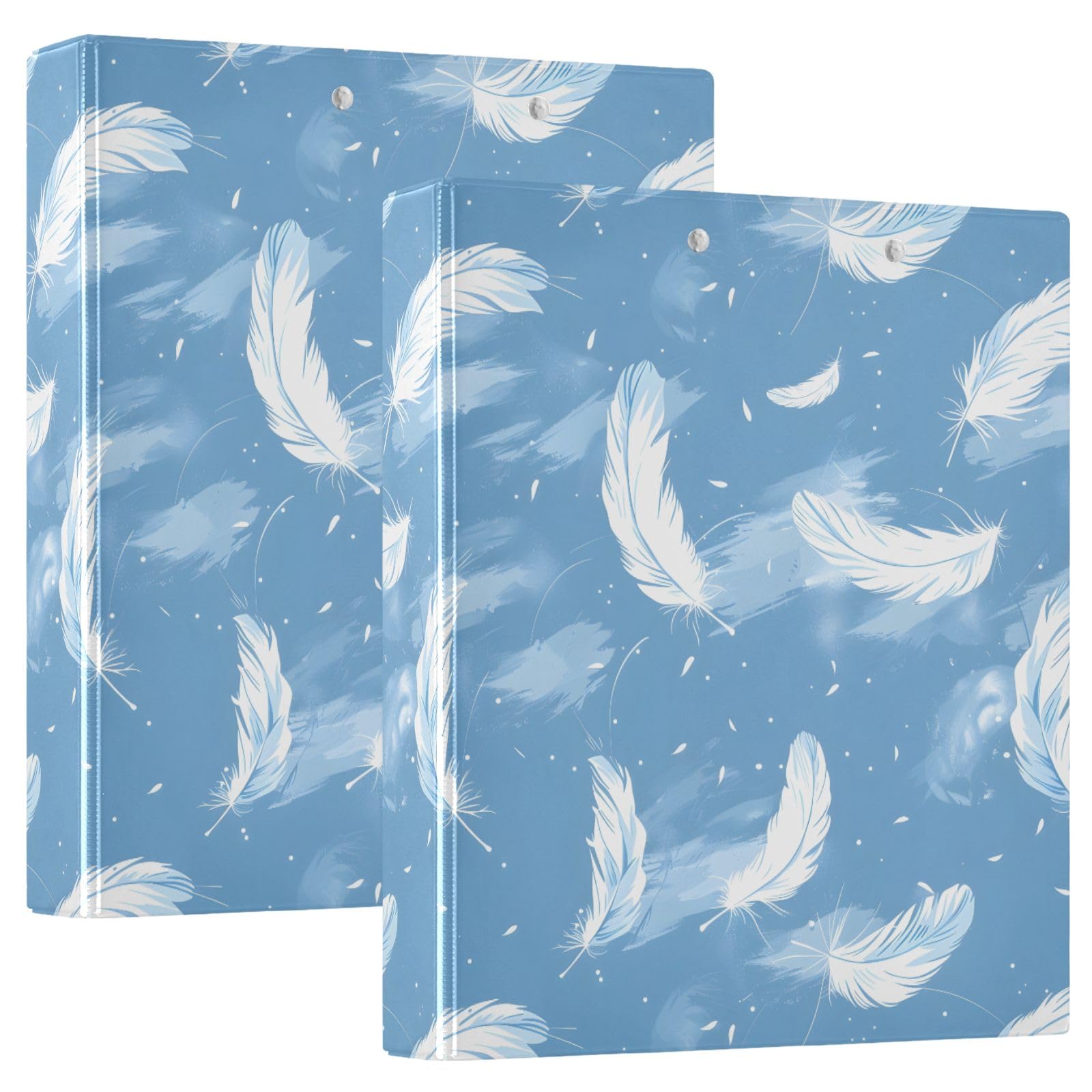 Raccoglitore a 3 anelli con stampa di piume bianche, 3,8 cm, contiene 200 fogli con 3 tasche interne in PVC trasparente, per scuola e ufficio
