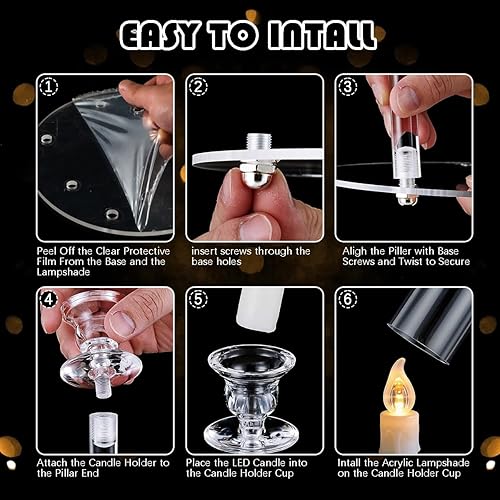 Miniatura 5 de 6 piezas de candelabro transparente para centro de mesa de boda, candelabro de acrílico de 8 brazos, centro de mesa de 38.5 cm de alto, candelabro