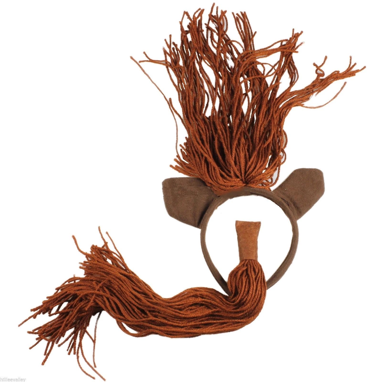 Lizzy Horse Fancy Dress Accessories Set, Brown Horse Ears Headband with Mane and Matching Tail, Farm Animal Costume Accessories for Halloween Parties, Cosplay and Themed Events — image 1