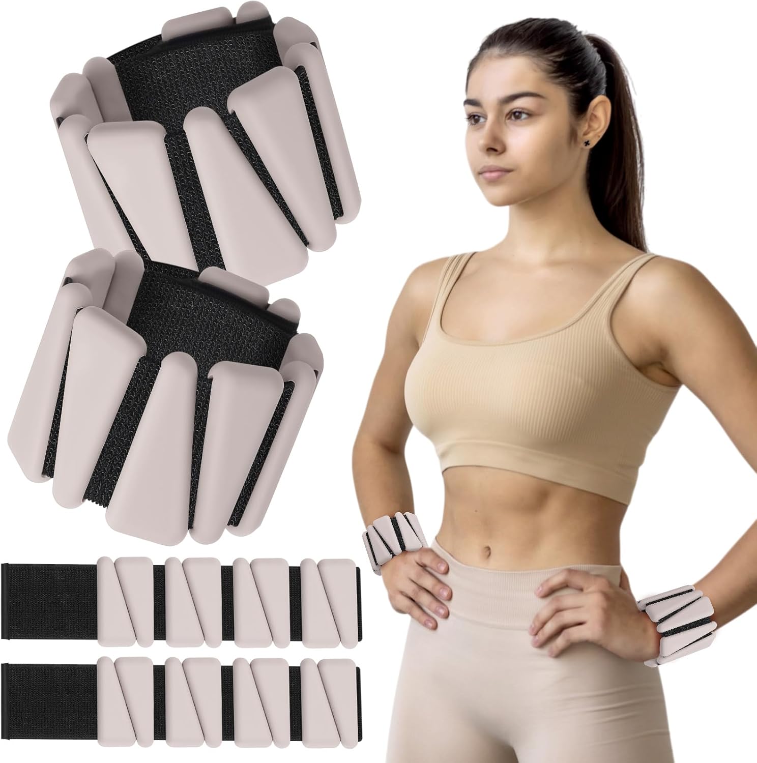 Vinsot Wrist Weights for Women Set of 4（4 Lbs）Adjustable Silicone Ankle Weight Bracelet for Yoga Pilates Gym Workout Running Walking Strength Training(Pink)