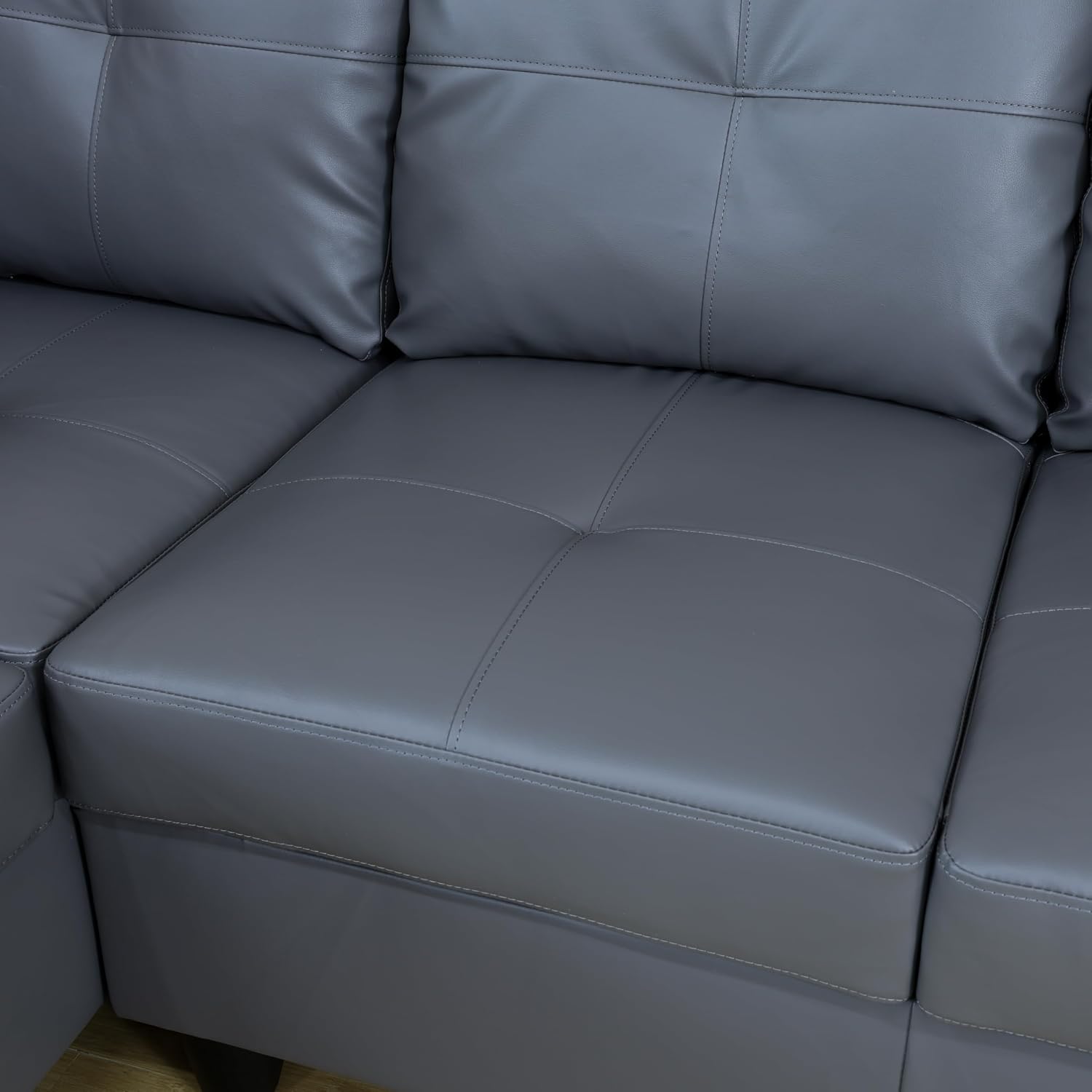 L Shaped Couch 103.5" Modular Sectional Sofa Upholstered PU Leather 2 Pieces Living Room Furniture Sets with Chaise Lounge and Back Cushions for Living Room and Apartment, Dark Gray