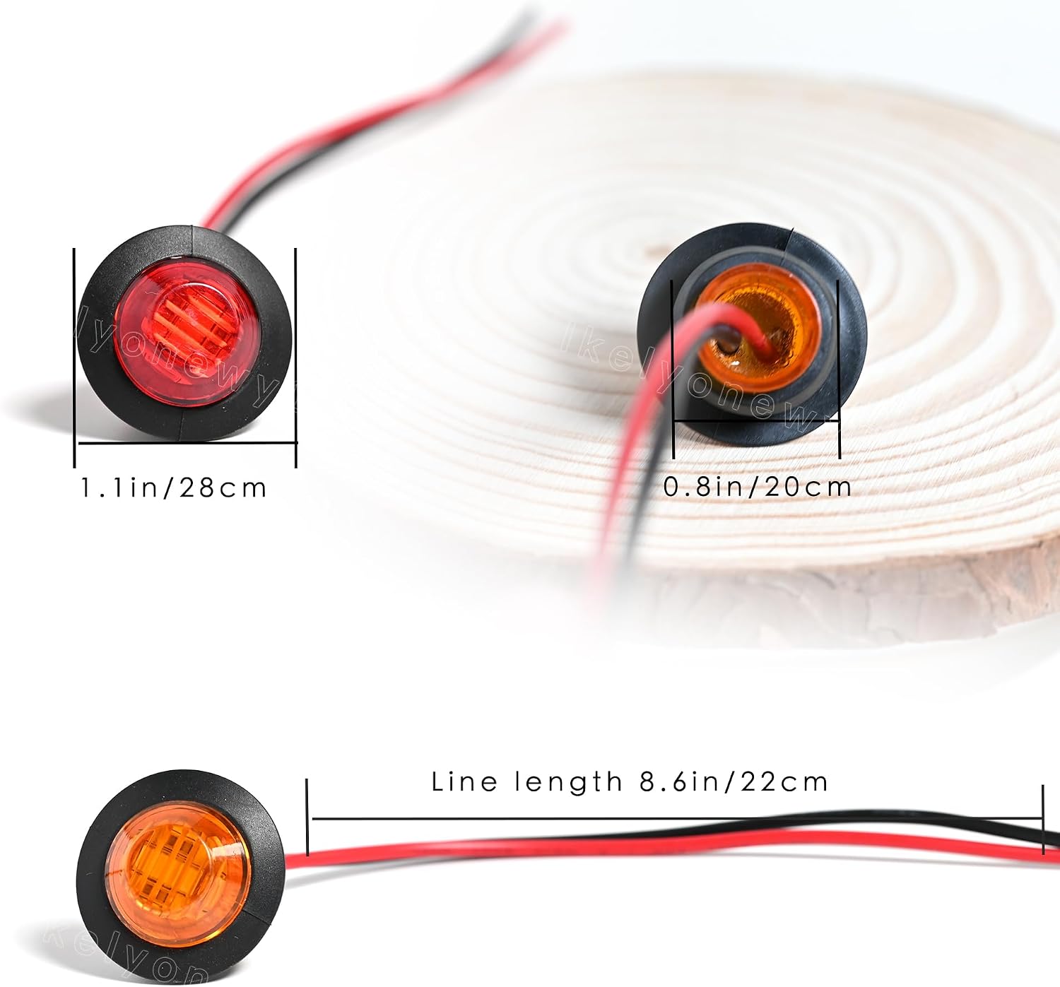 lkelyonewy 3/4 Inch Amber & Red Led Side Marker Lights 12V Round Mini Clearance Lights For Truck for Truck Car Bus Trailer Van Caravan Boat (4 Red+4 Amber)